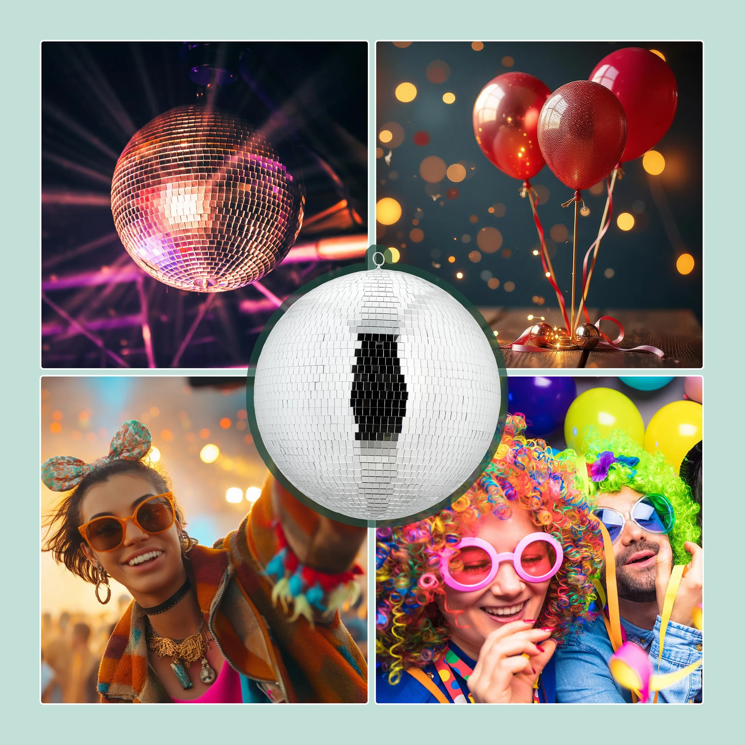 Relaxdays Bola de Discoteca Plateada Ø 50 cm con Luz Espejo Decorativa para Colgar con Ojal Metálico