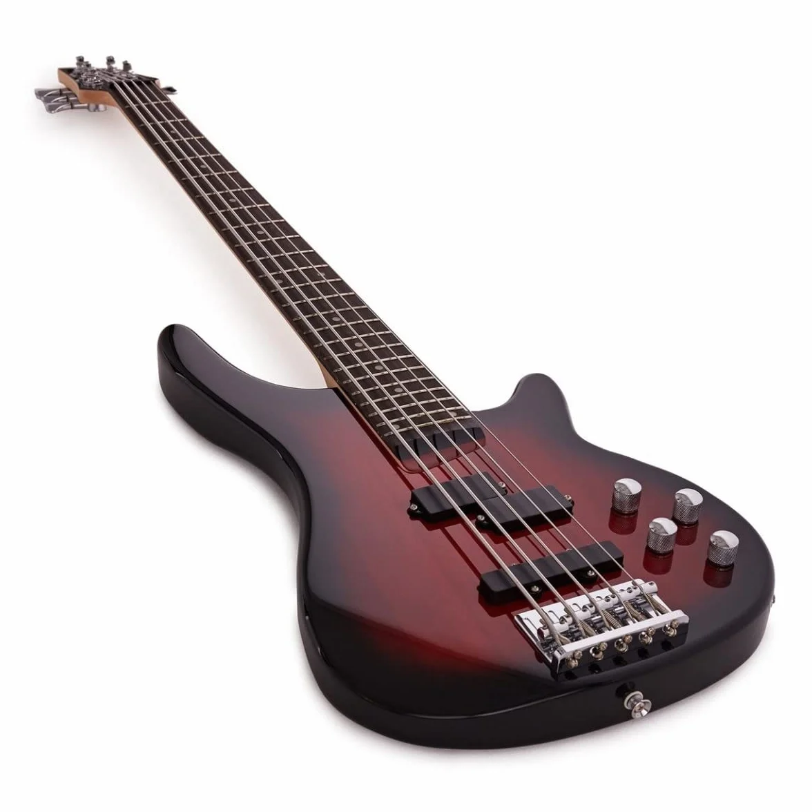 Gear4music Guitarra eléctrica Chicago de 5 cuerdas con accesorios Rojo