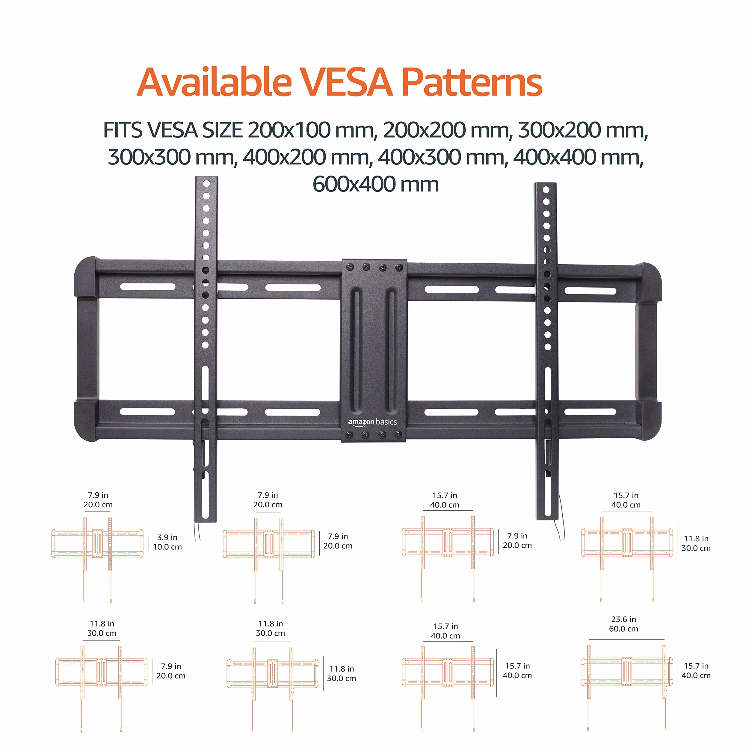 Amazon Basics Soporte de montaje en pared para TV de perfil bajo, 81,2 a 218,4 cm, Negro, 32" a 86"