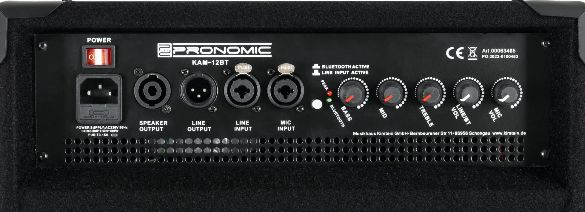 Pronomic KAM-12BT Monitor Activo de Escenario - Altavoz PA Monitor con Bluetooth - 120 Vatios (RMS), Ecualizador de 3 Bandas - Woofer de 12" - Tweeter de 3"