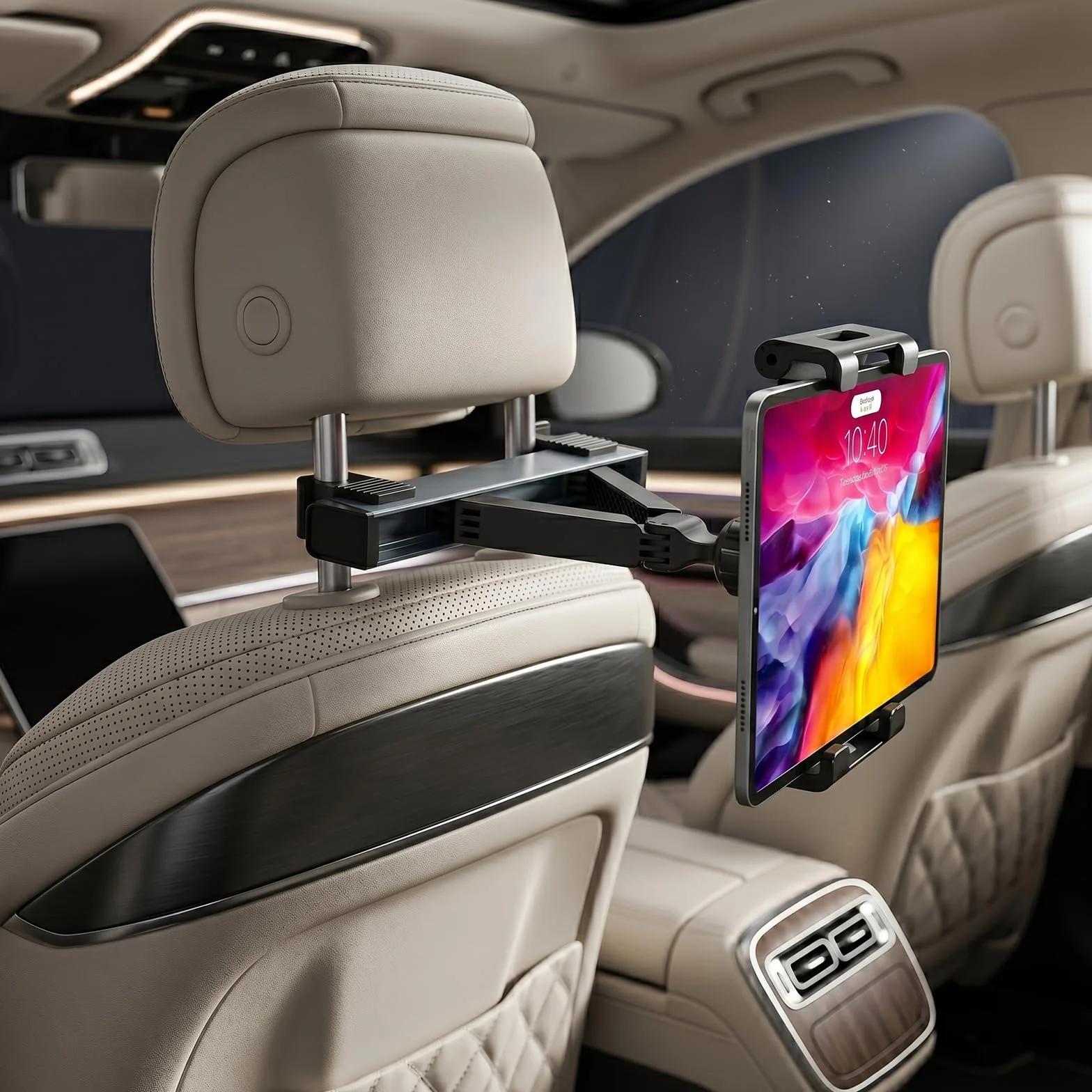 Soporte para tablet de coche, soporte para reposacabezas de coche, soporte estable para smartphone, tablet de 4,4 a 14 pulgadas, giratorio 360°, seguro, sin obstrucciones visuales, para el