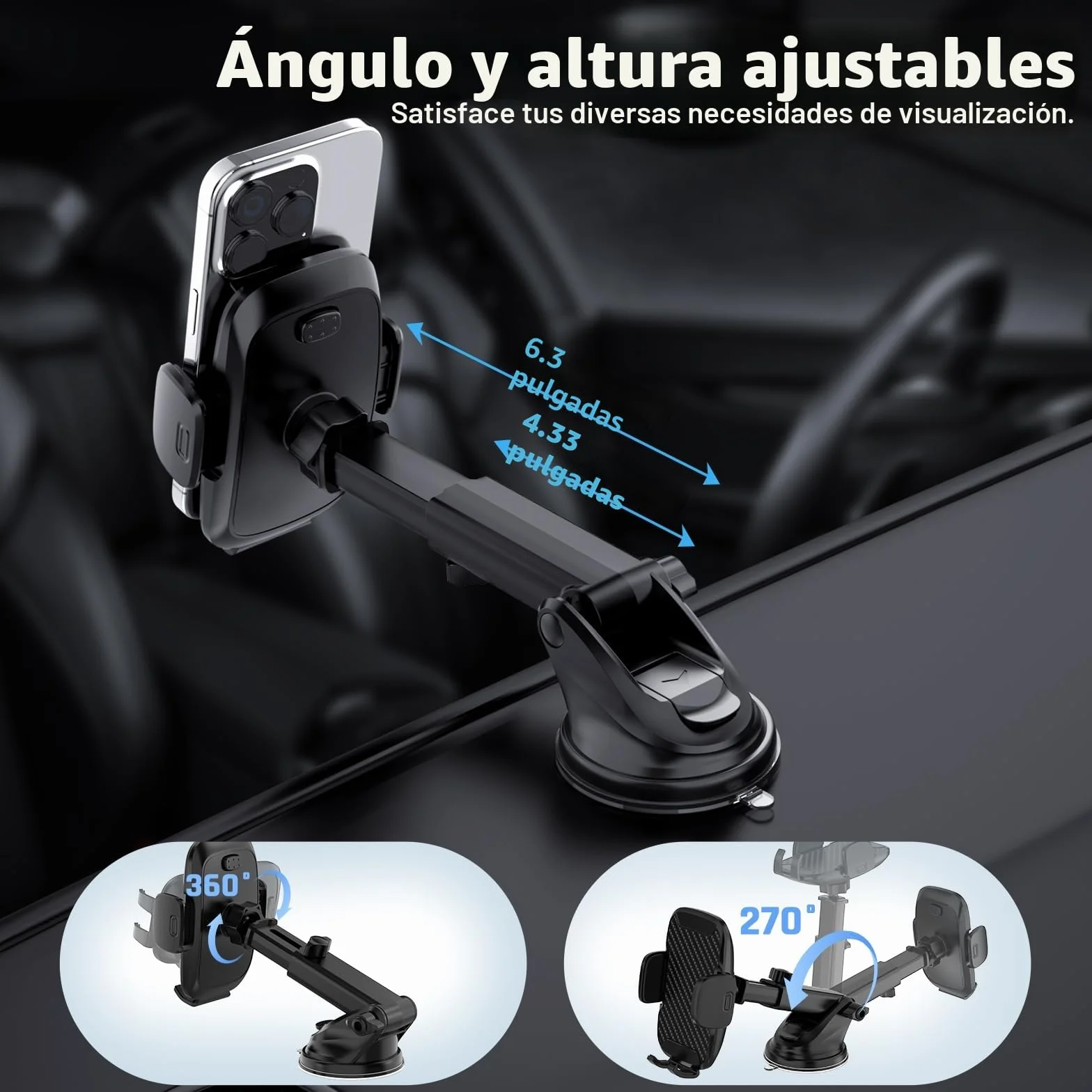 Vexloria Soporte Móvil Coche Universal con Ventosa y Clip para Teléfonos 4-7"
