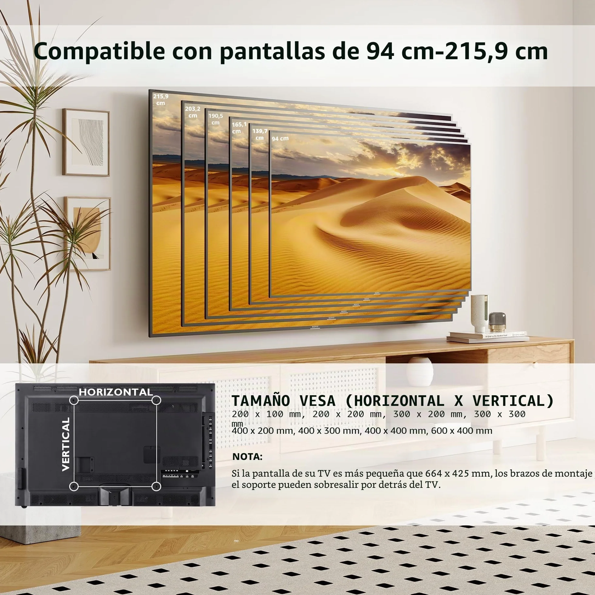 BONTEC Soporte TV Pared 37-85 Pulgadas Movimiento Completo Inclinable Giro Nivelación Extensión 60 kg VESA 600x400 mm