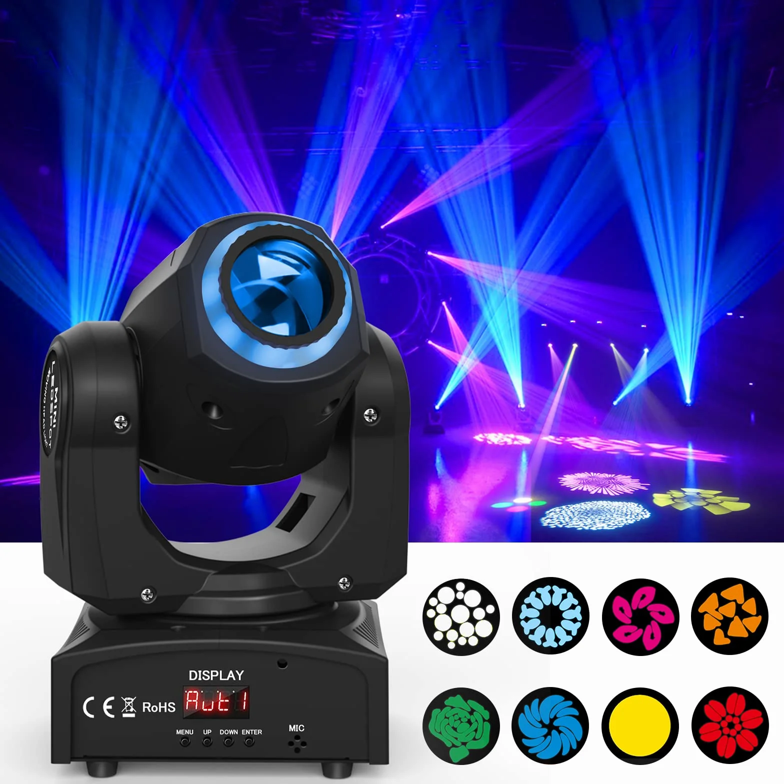 50W Beam Cabeza Móvil RGBW LED Moving Head, 8 Gobos 8 Colores Efecto estroboscópico DMX512 Luces de Escenario Equipo profesional para DJ Rendimiento Noche KTV (2PCS)