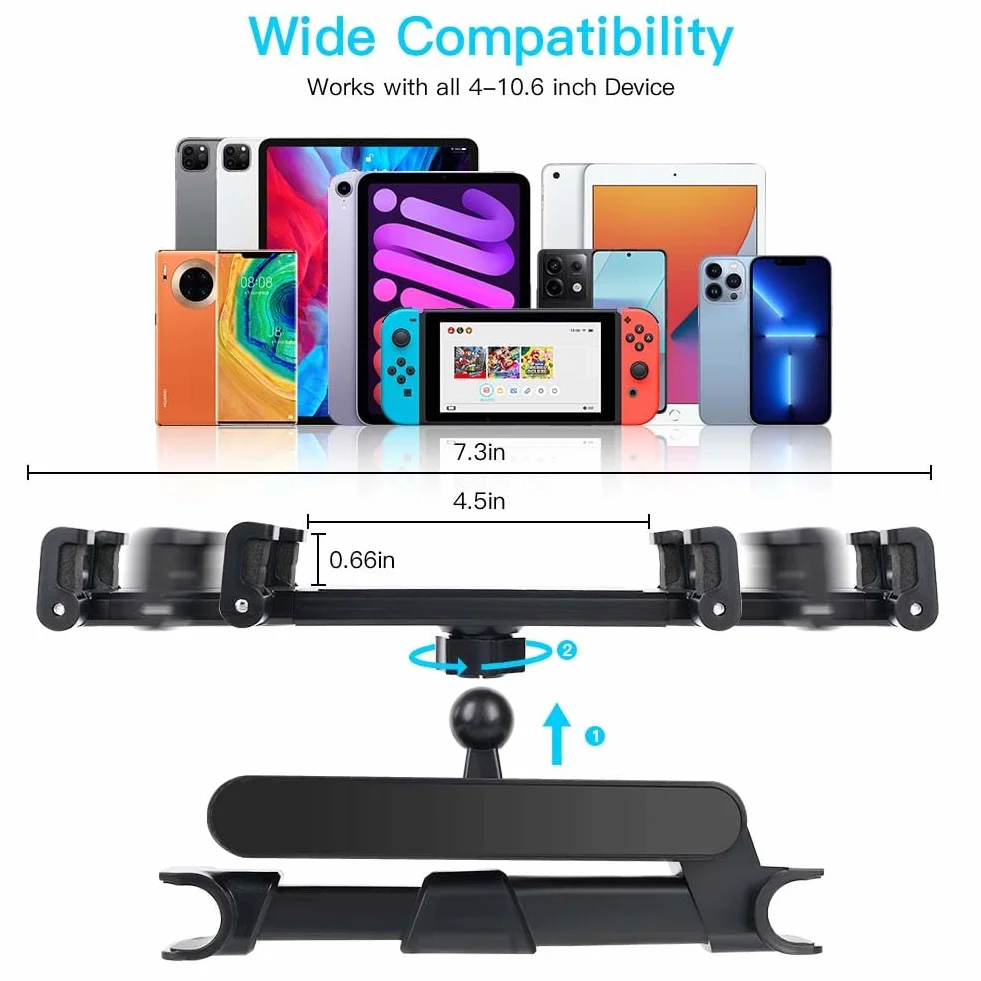 URAQT Soporte Tablet Coche, Tablet para Coche Reposacabezas con Apoyo 360 Rotación y Soporte Extensible, Soporte Compatible iPad Coche para Todos Los 4,7~11 Pulgadas del Teléfono,Tableta
