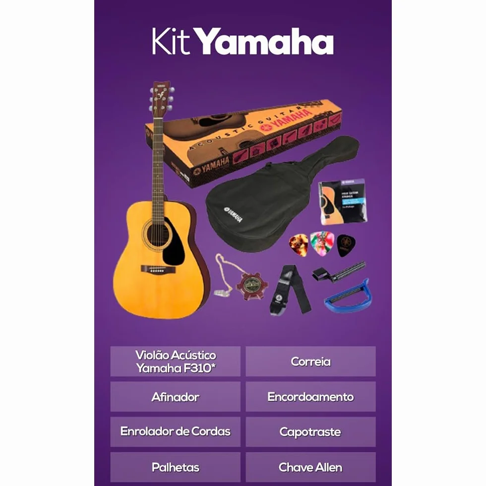 Yamaha F310P - Kit de guitarra clásica, color marrón y amarillo + Accesorios