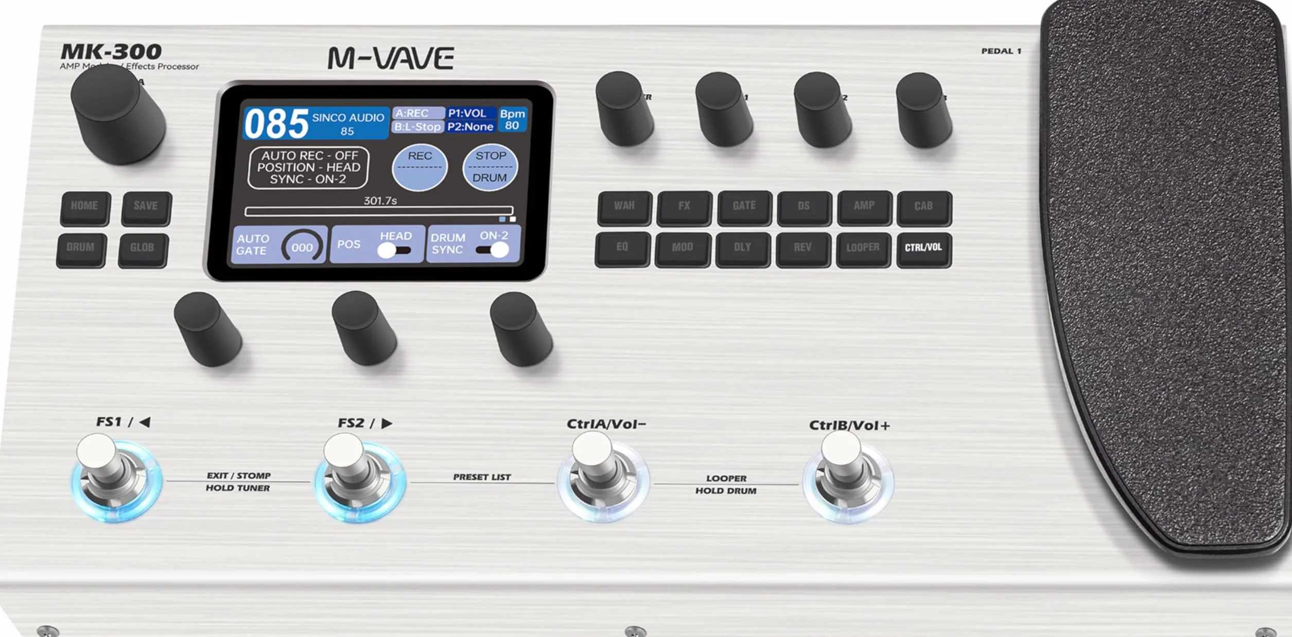 M-Vave MK-300 - Procesador multiefectos para guitarra y bajo, 11 módulos, más de 320 efectos, 120 amplificadores, cargador IR, looper, caja de ritmos, tarjeta de sonido BT y USB