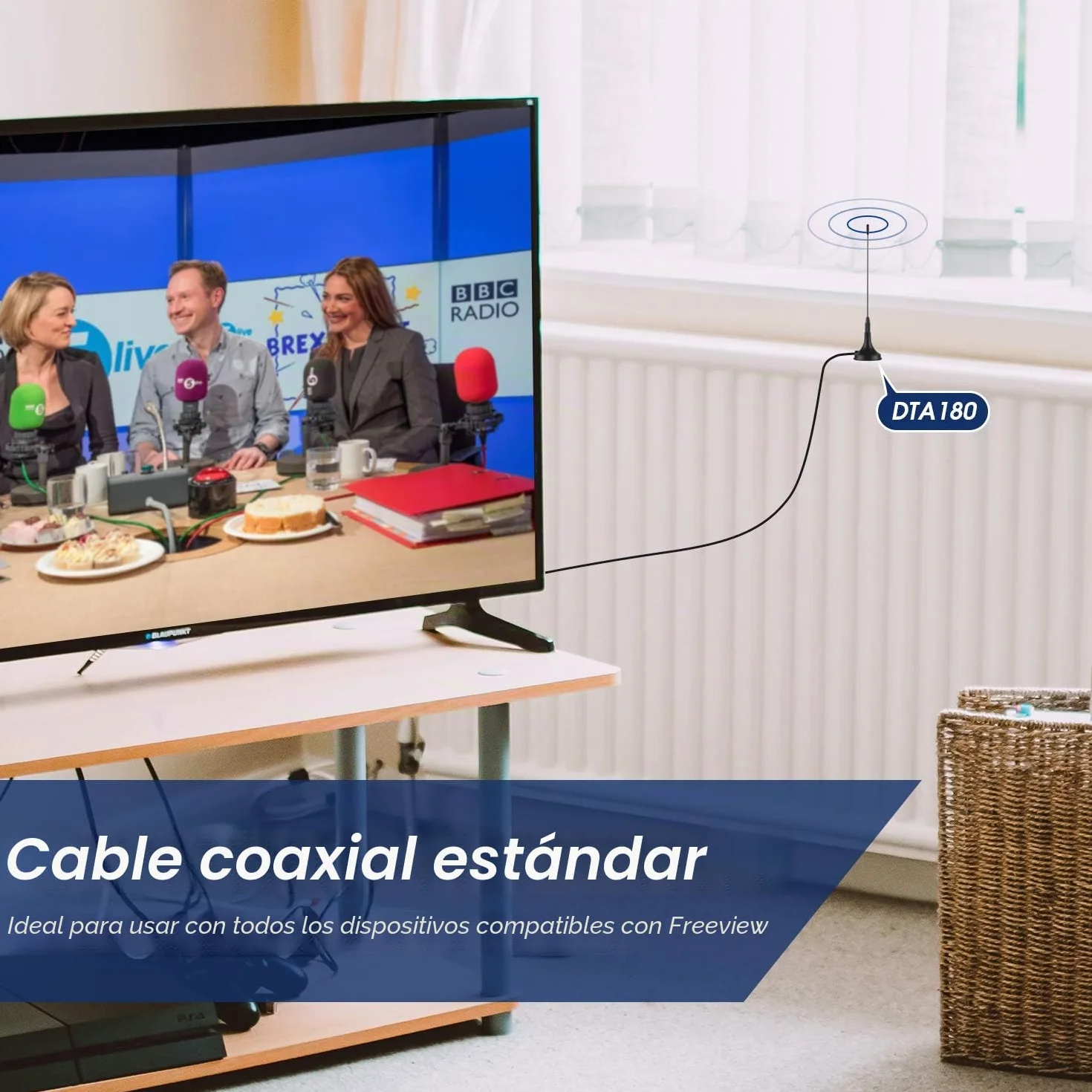 August DTA180 Antena TDT Portátil Interior Exterior con Base Magnética para DVB-T y DAB