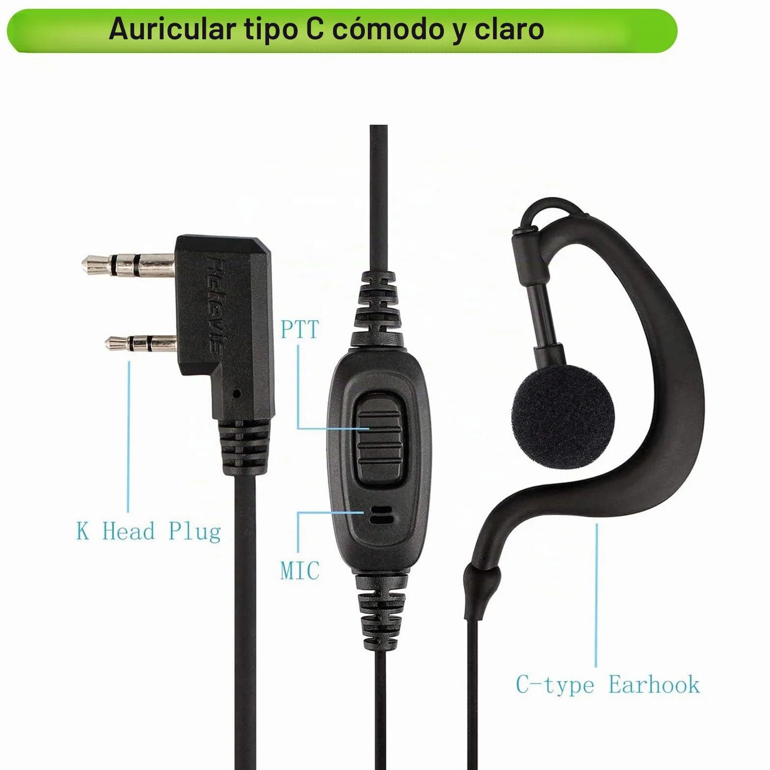 Retevis RE3120 Walkie Talkie Auricular, C-Tipo 2 Pines, Pinganillo Casco Compatible con Walkie Talkie RT24 RT622 RT27 RT617 RT618 RT619 Baofeng BF-888S Kenwood Proster (10 Pacs)