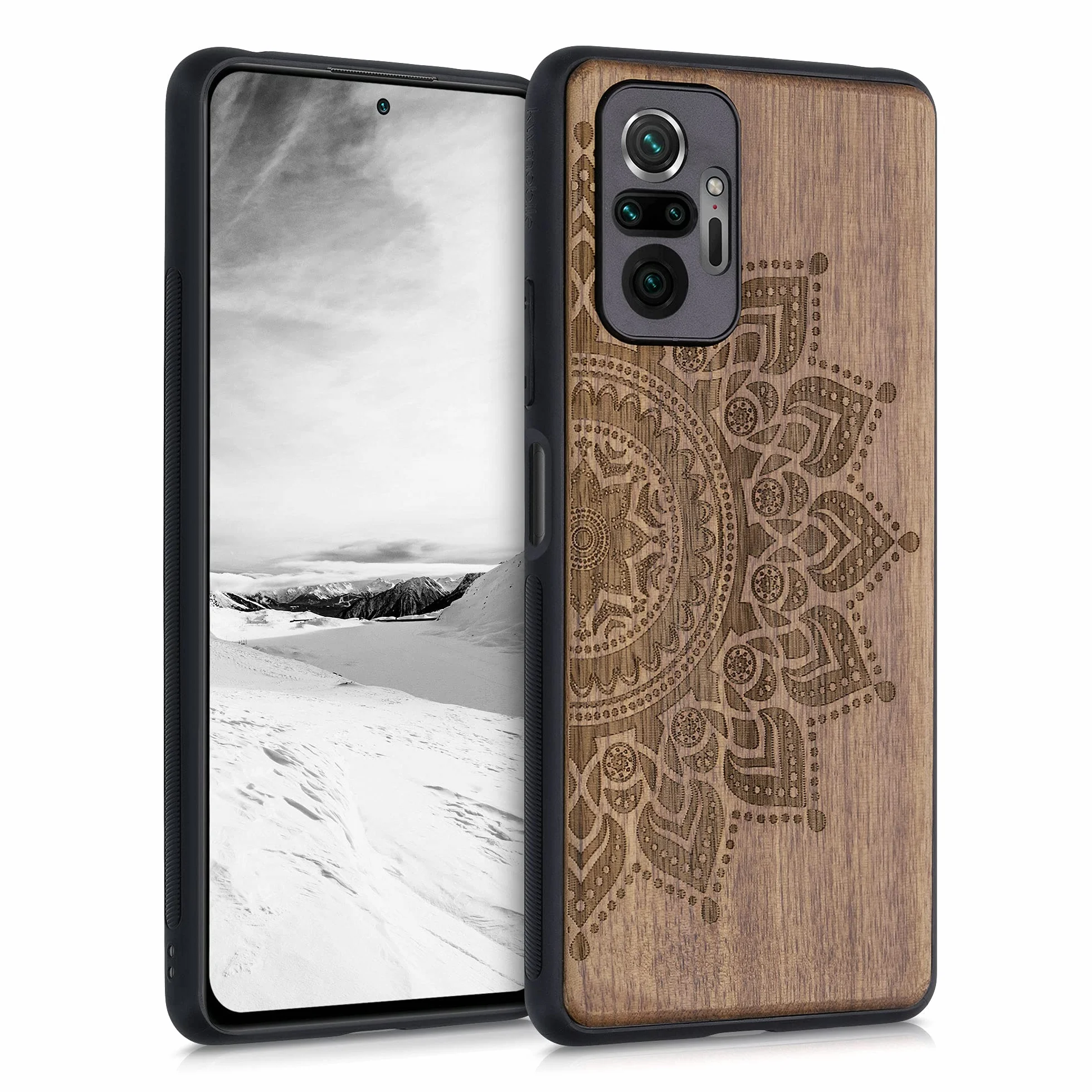 kwmobile Carcasa Xiaomi Redmi Note 10 Pro Funda Madera Bumper Antigolpes Sol Naciente