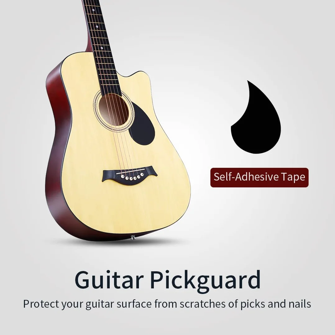 Guitarra acústica de 38 pulgadas para principiantes, guitarra occidental, natural, tilo, cutaway, juego de guitarra, con bolsa de concierto, cuerda de aprendizaje, selección, paño de limpieza