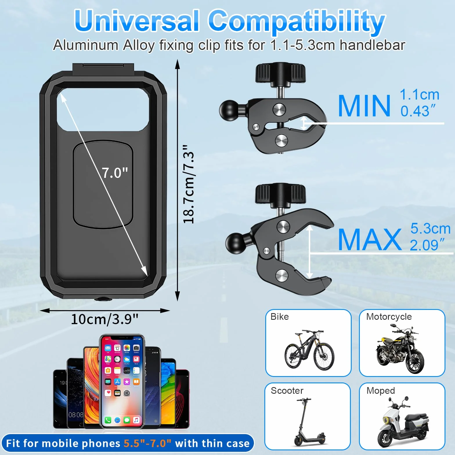 Soporte Móvil Moto Impermeable Universal 360° Rotación Porta Teléfono Bicicleta Antivibración para 5,5-7,0" Smartphones