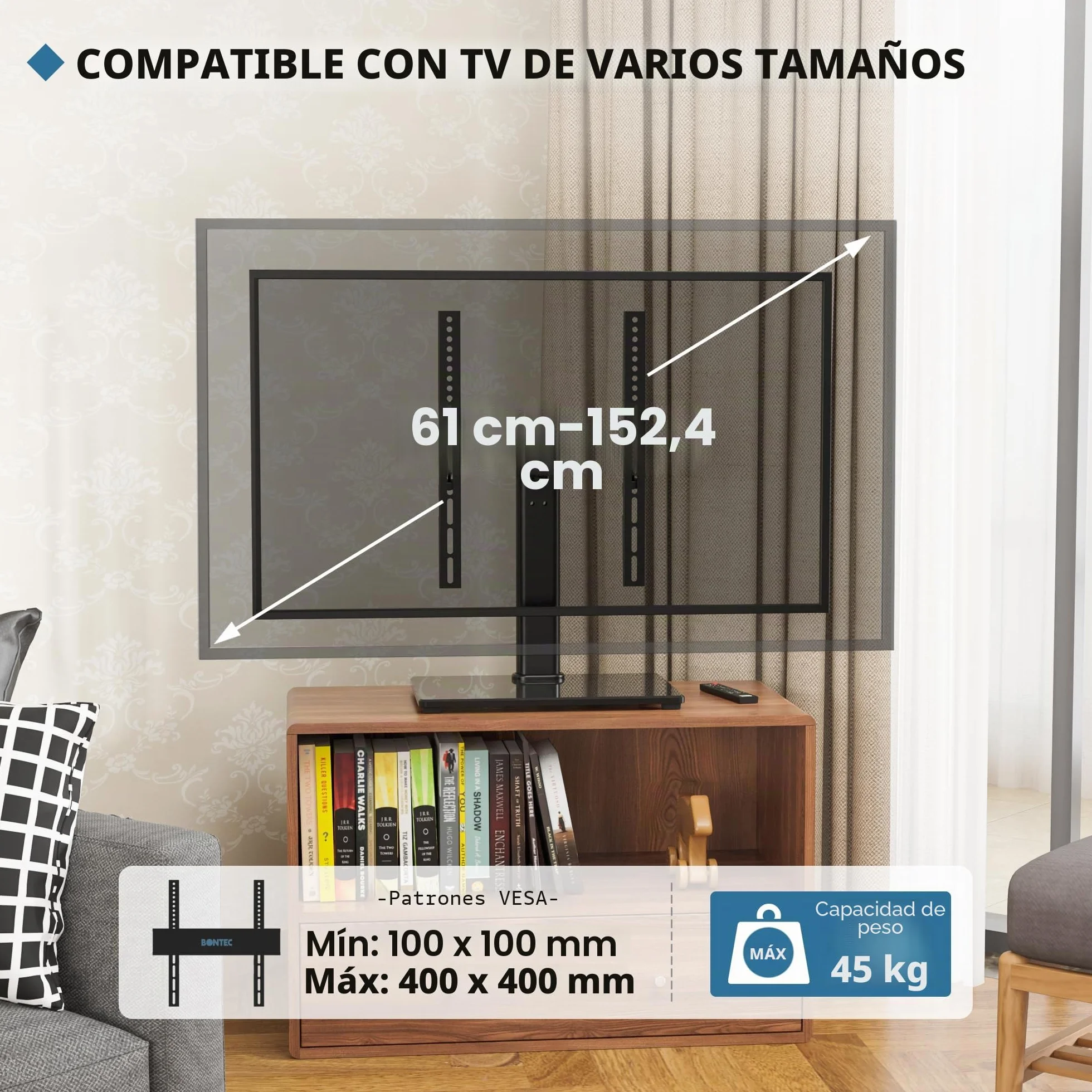 BONTEC Soporte TV Pie Giratorio Universal para 24-60 Pulgadas, Carga 45 kg, VESA 400x400 mm