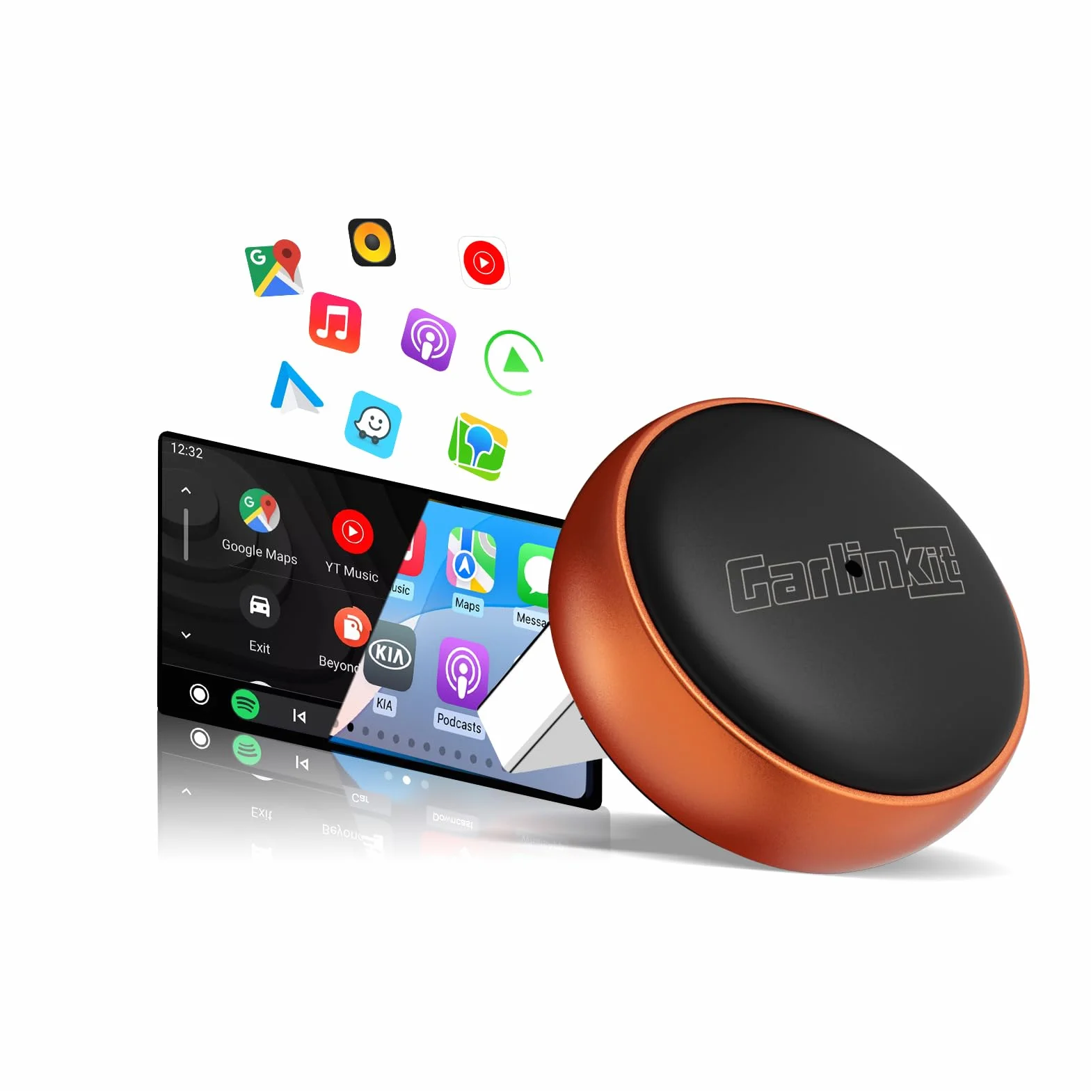 Carlinkit Mini Ultra 3 Wireless CarPlay Adaptador, Adaptador de coche Android inalámbrico, convierte OEM con cable a inalámbrico, USB A/C Plug & Play, conexión automática, actualización OTA, naranja