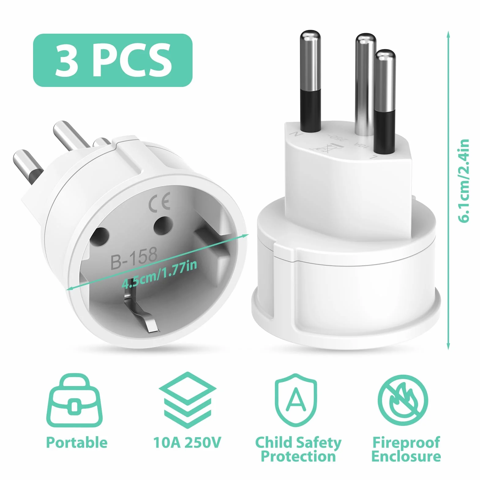 Adaptador Enchufe Suiza 3 Piezas Adaptador Enchufe Europeo/España a Suizo, Adapter de UE a Switzerland, Tipo C/E/F a Tipo J para Maldivas, Ruanda, Liechtenstein