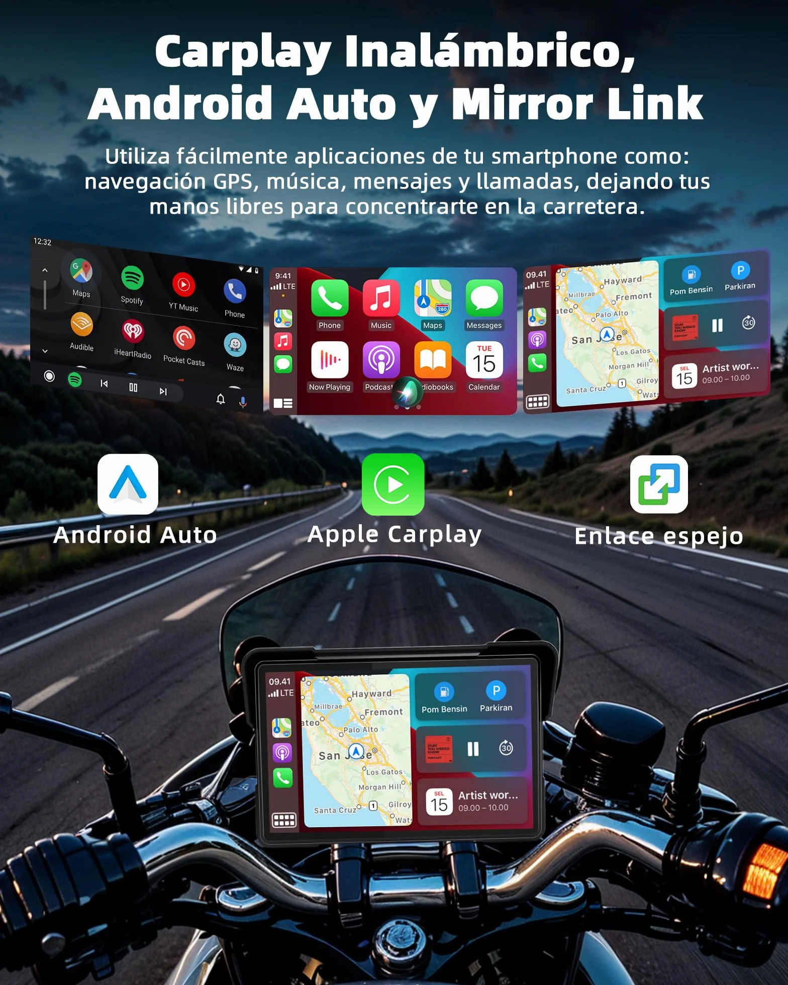 Jansite 7 Pulgadas Carplay Motorcycle GPS Android Auto Navigation con Bluetooth Impermeable IP67