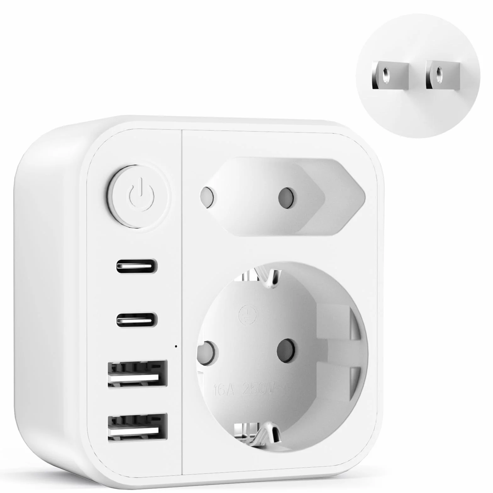 2500W Adaptador de Viaje para Japón,6 en 1 Adaptador Enchufe Japon,Adaptador Enchufe Tipo A con 2 USB A y 2 USB C,Adaptador de Viaje Enchufe Español a Japones,América,México,Canadá,Tailandia