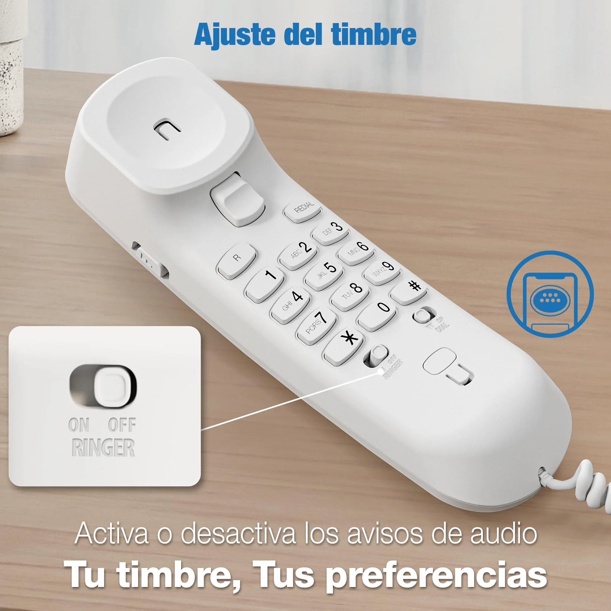VTech CD1100 Teléfono Fijo con Cable, Control Volumen Timbre y Auricular, Rellamada, Compatible Audífonos, Apto Sobremesa Pared