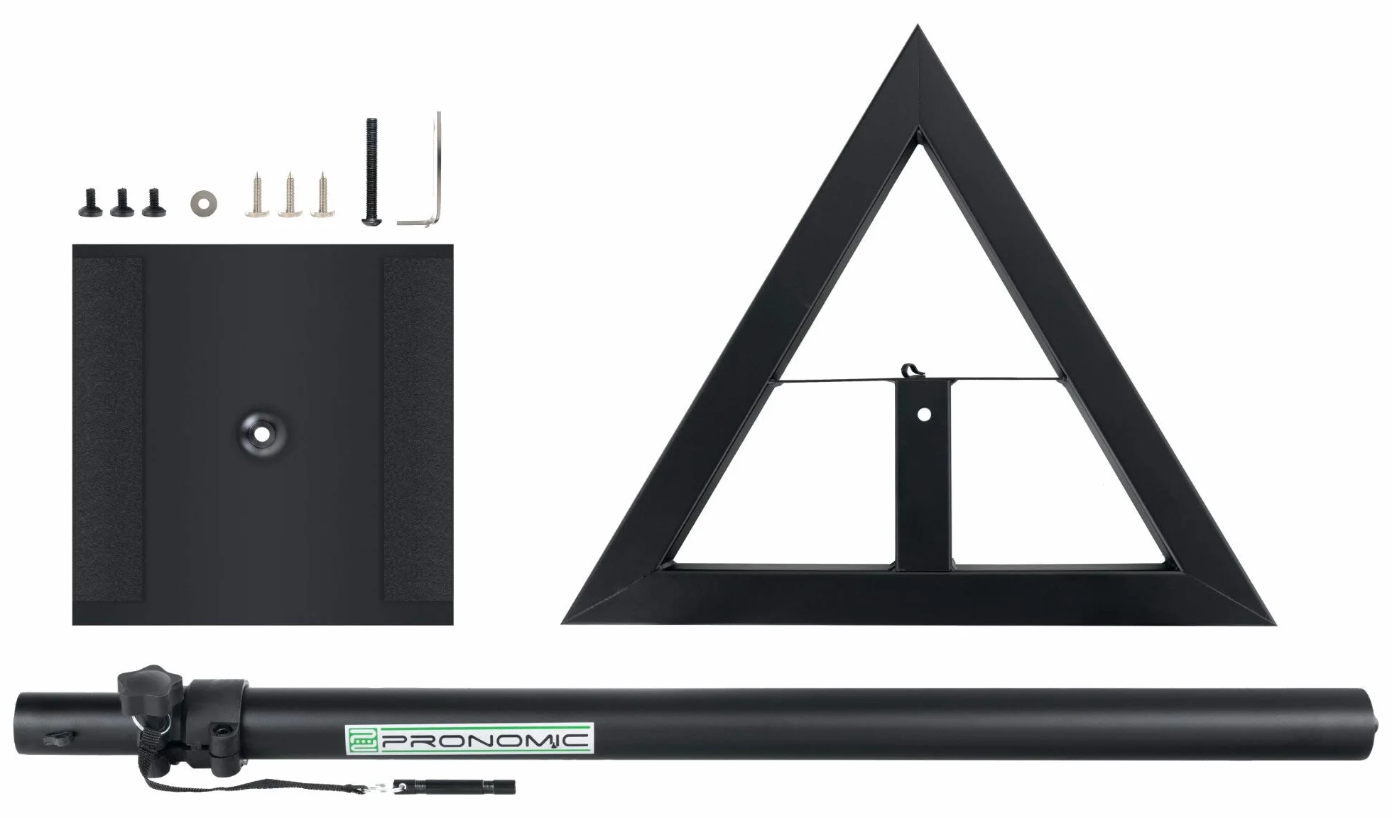 Pronomic SLS-10 2x Soporte de altavoz para monitor de estudio - Altura ajustable de 80 cm a 130 cm, base triangular, pies de goma, pies con pinchos, acero, placa de soporte con tiras de goma - Negro