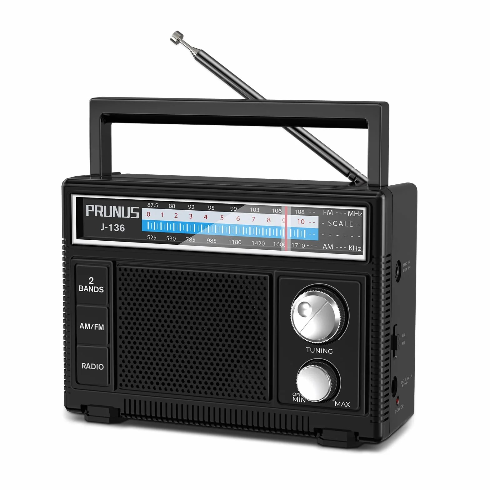 PRUNUS J-136 Radio FM AM Portátil Pilas CA con Toma AUX Micrófono