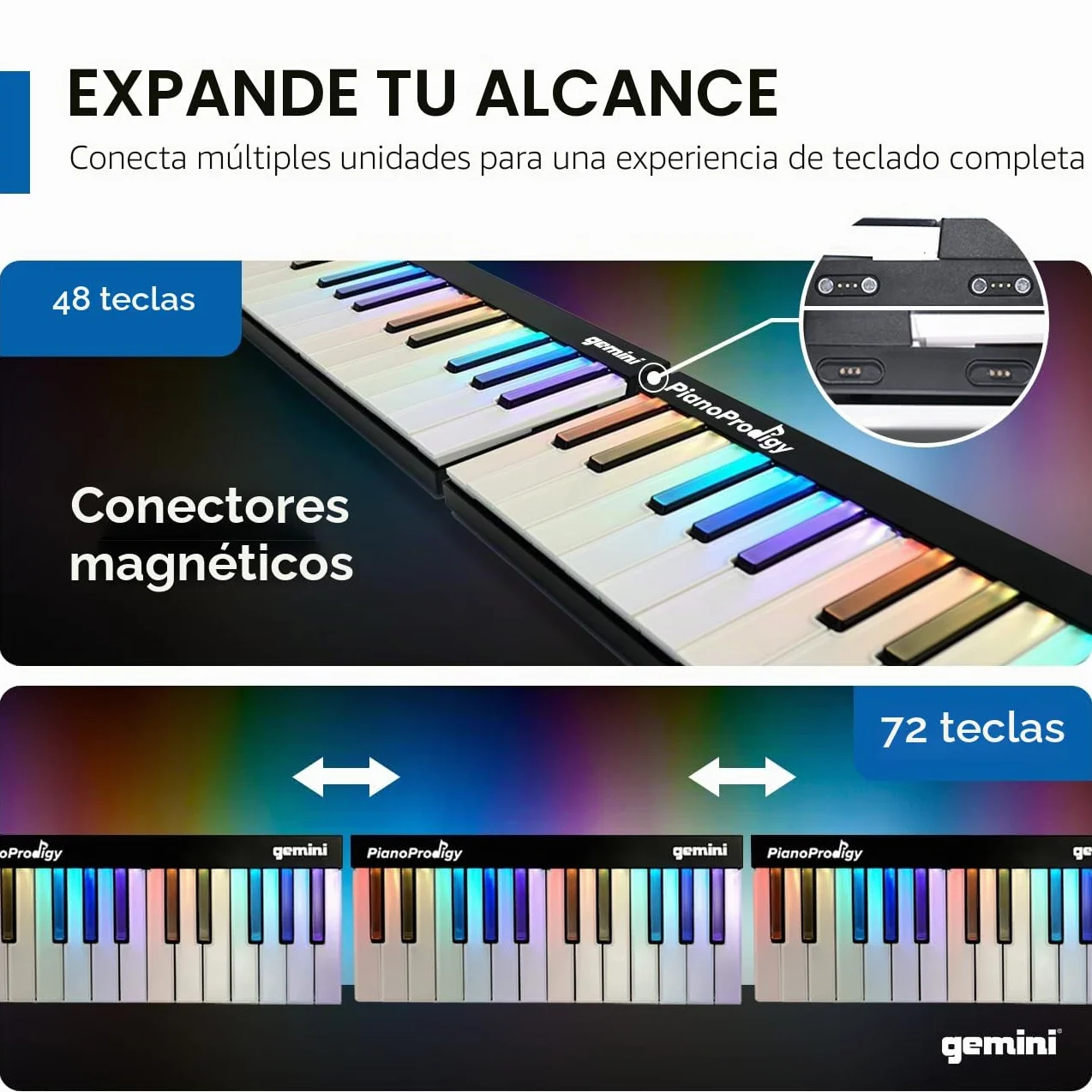 Gemini Sound PianoProdigy Teclado MIDI inalámbrico iluminado de 24 teclas GPP-101, Debe conectarse a un dispositivo iOS/Android para obtener sonido, Ampliable, Bluetooth, portátil