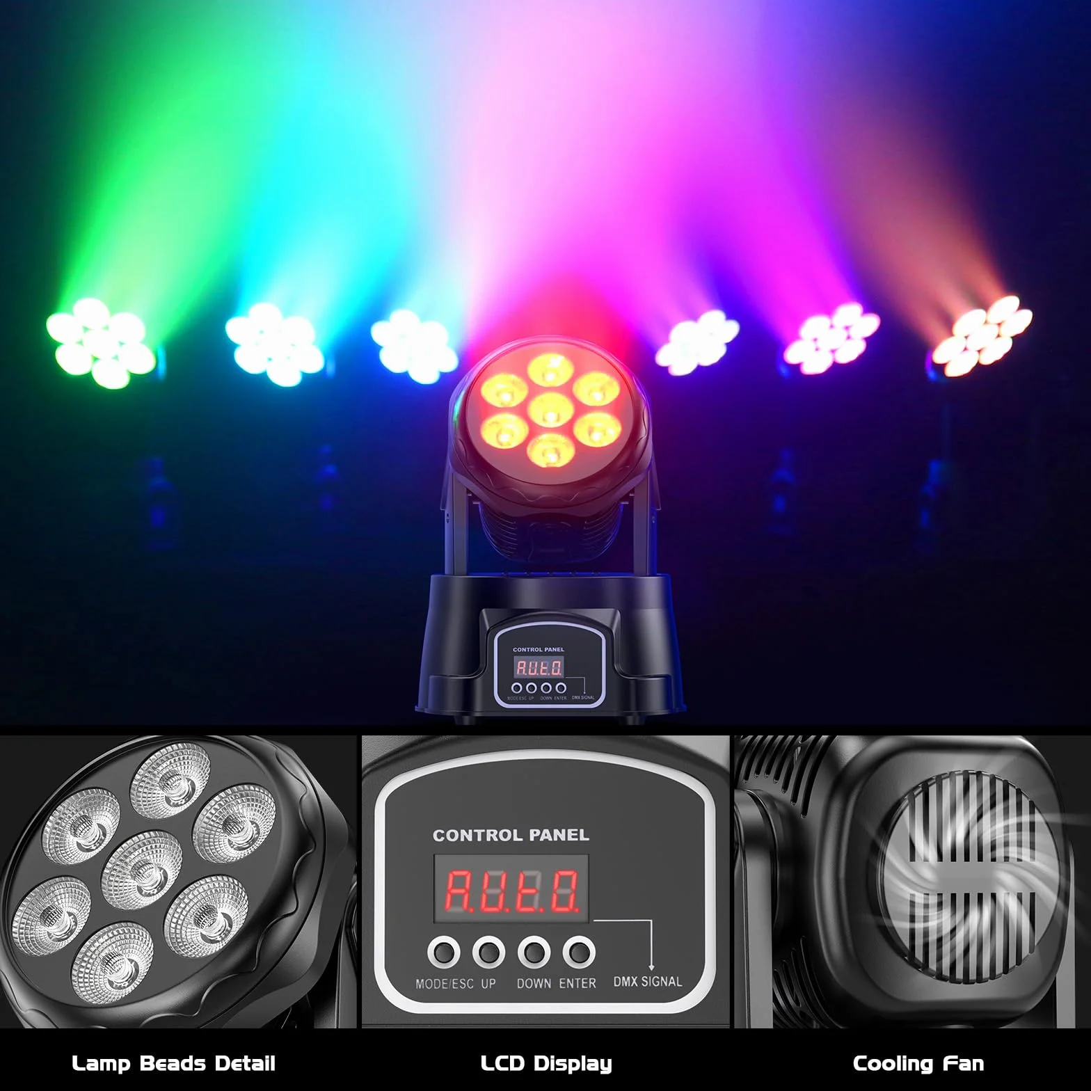 UKing 7X15W Cabeza Móvil LED RGBW Iluminación de Escenario Luces de Fiesta 5 Modo con Control Remoto para Bar DJ Disco Party Ballroom-Nueva Versión
