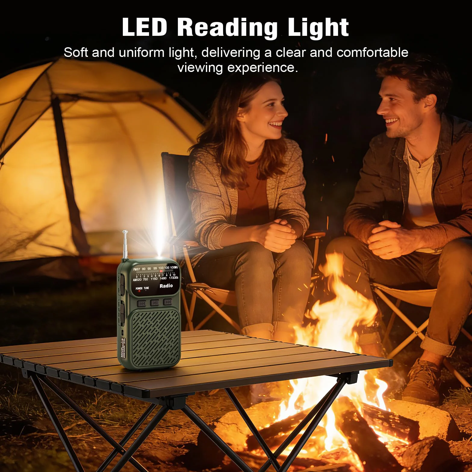 Tendak Radio Portátil AM/FM/FM Bluetooth, Mini Radio con Batería 1200 mAh, Pilas AAA, Carga USB-C, Lámpara TF (Verde)