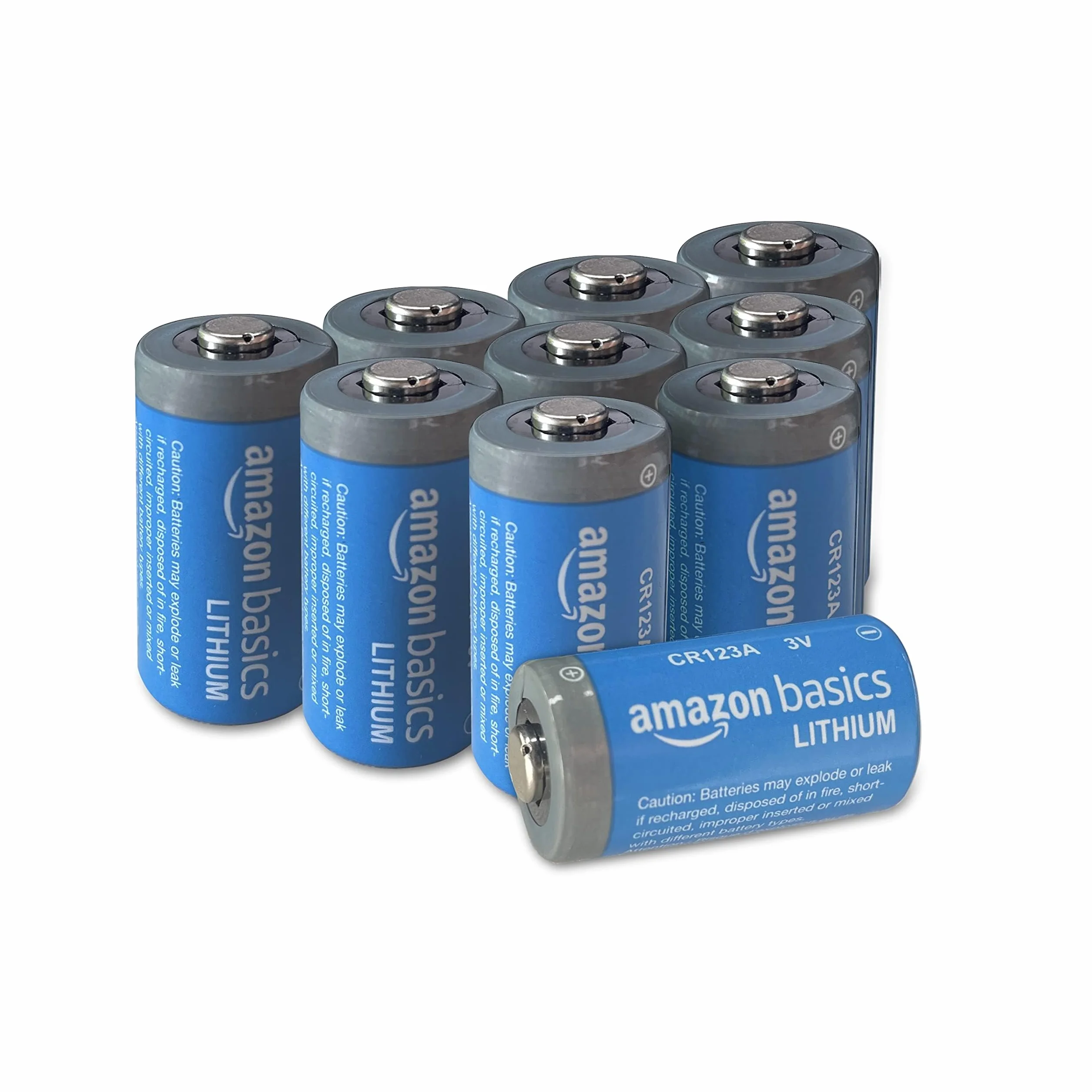 Amazon Basics - Paquete de 10 pilas de litio CR123A de 3 V, vida útil de 10 años