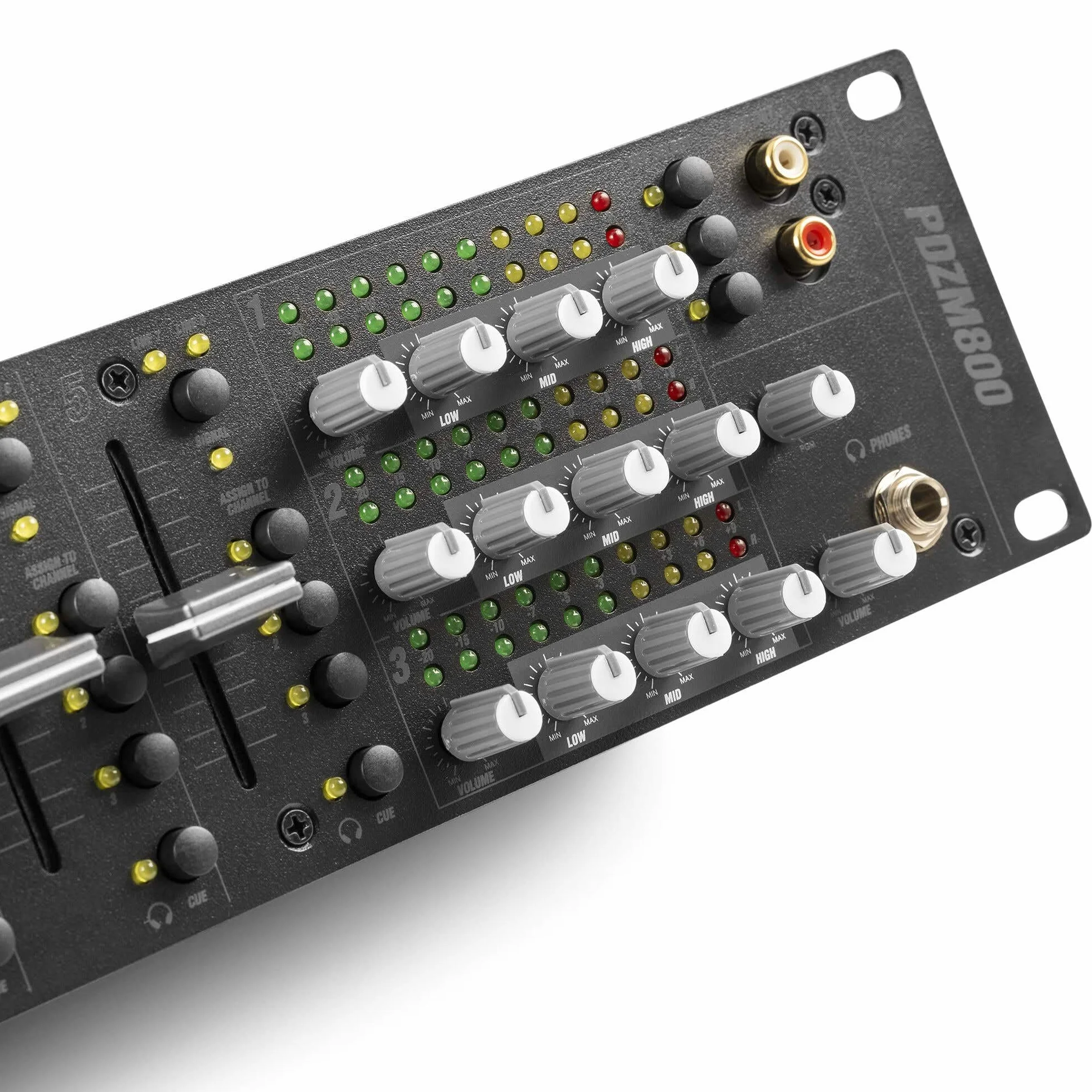 Power Dynamics PDZM800 Mezclador de audio, Mezclador de 3 zonas, instalaciones de altavoces, procesador DSP, 5 entradas + 2 canales de entrada MIC, talkover, CUE, rack 19» 2U, XLR, jack, +48V phantom