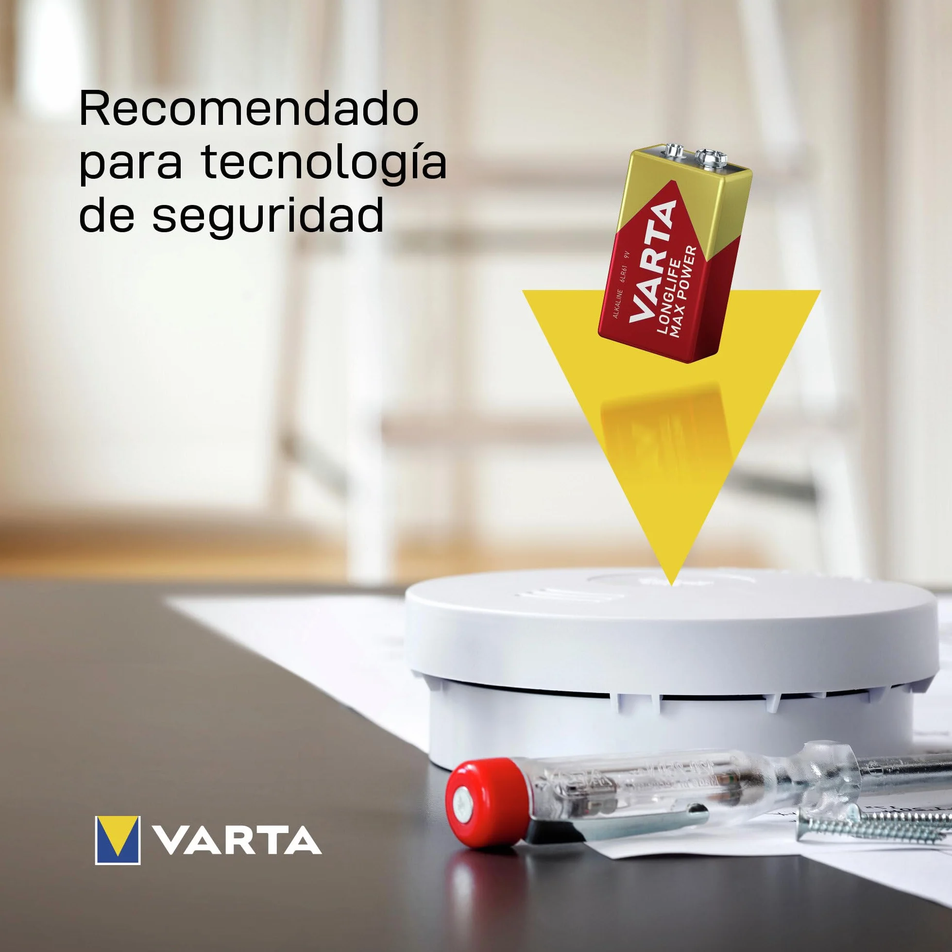 VARTA Pilas de 9V, paquete de 1, Longlife Max Power, Alcalina, para detectores de incendios, detectores de humo, micrófonos