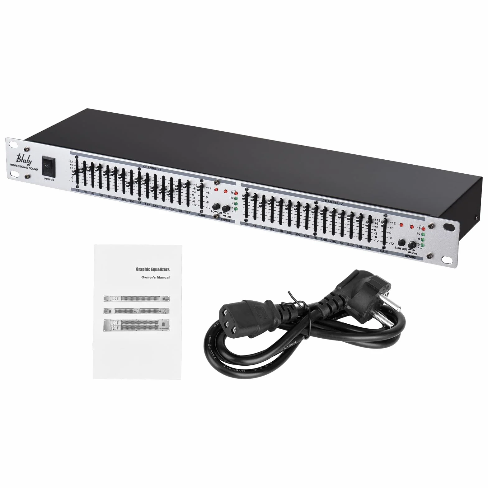 Btuty EQ-215 Dual Channel 15-Band Equalizer 1U Rack Mount 2-channel Stereo Graphic Equalizer