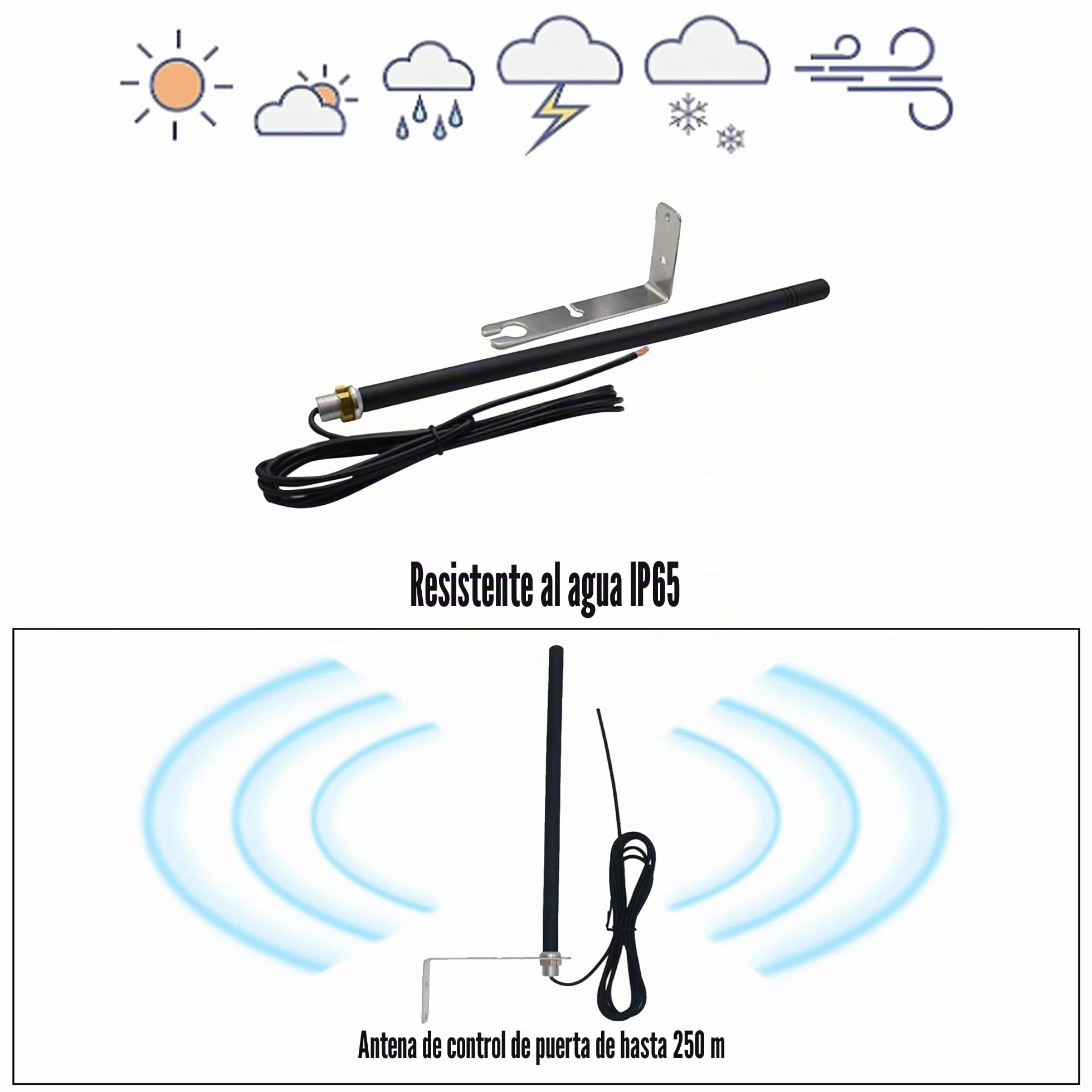 Antena Universal 433,92 MHz para Portón Automático con Soporte y Cable