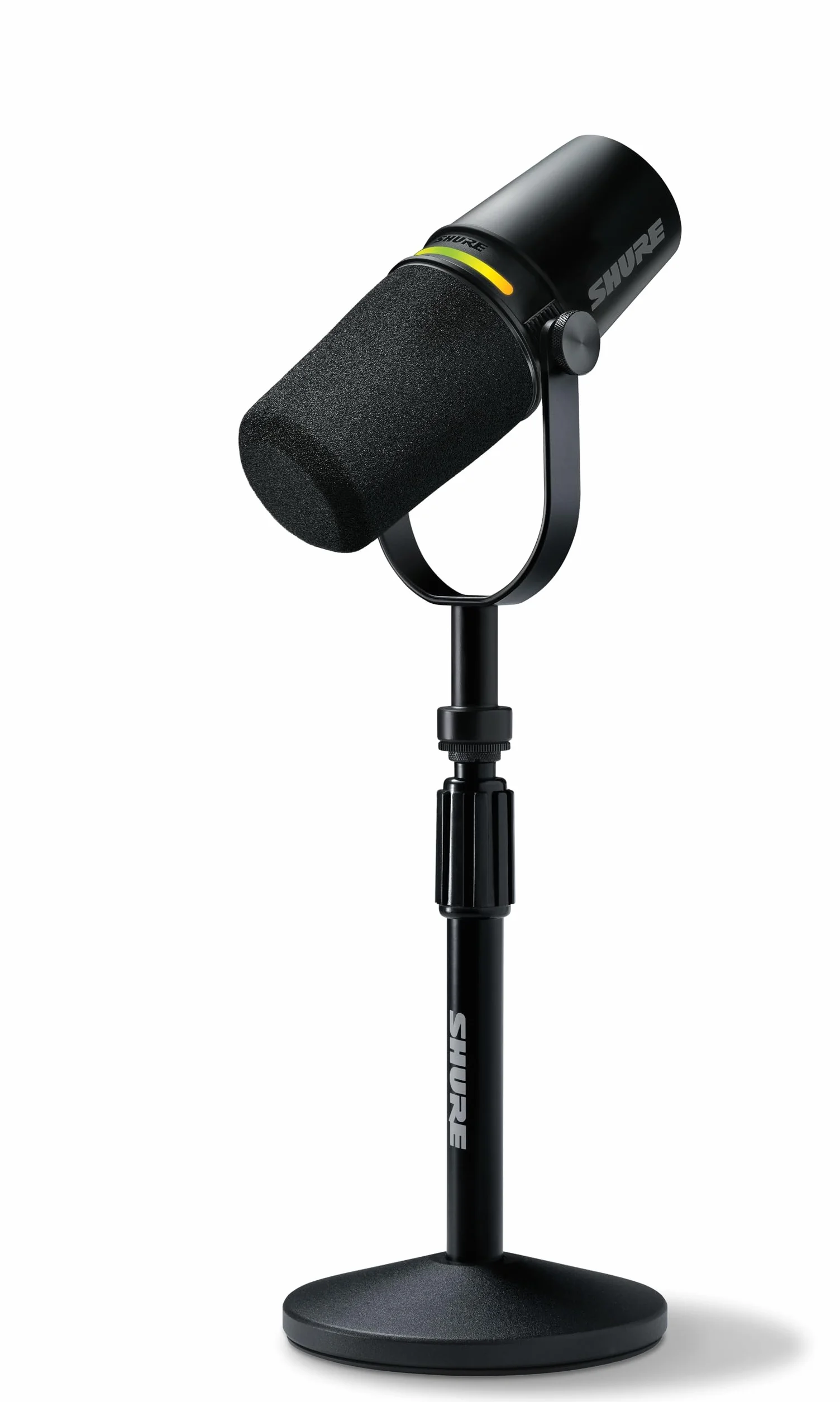 Shure MV7+ Micrófono para Podcast con Soporte de micrófono-Audio Mejorado, Panel táctil LED, Salidas USB-C y XLR, Modo de nivelación automática, Filtro Pop Digital, Efectos de reverberación - Negro