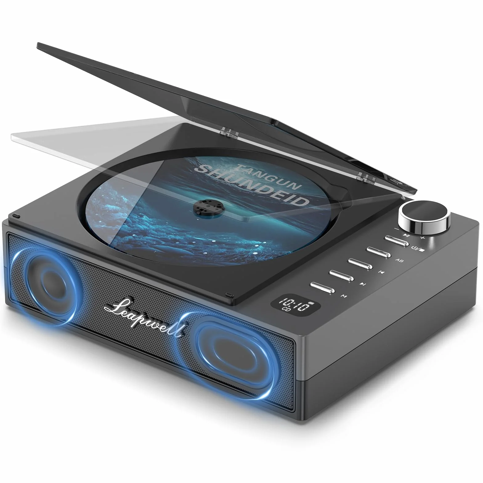 Reproductor de CD Portátil, Leapwell Reproductor CD Bluetooth Altavoces HiFi en el Interior, Retro CD Player con Tapa Antipolvo Soporta AUX USB Óptico Negro