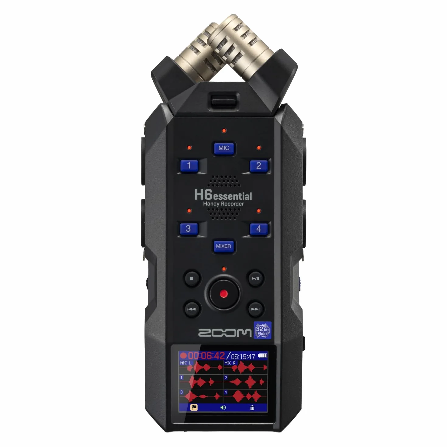 Zoom H6essential a 32-bit con Coma Flotante, accesibilidad, 6 Pistas, micros estéreo, 4 entradas XLR/TRS, Interface de Audio, para músicos, podcasters y cineastas