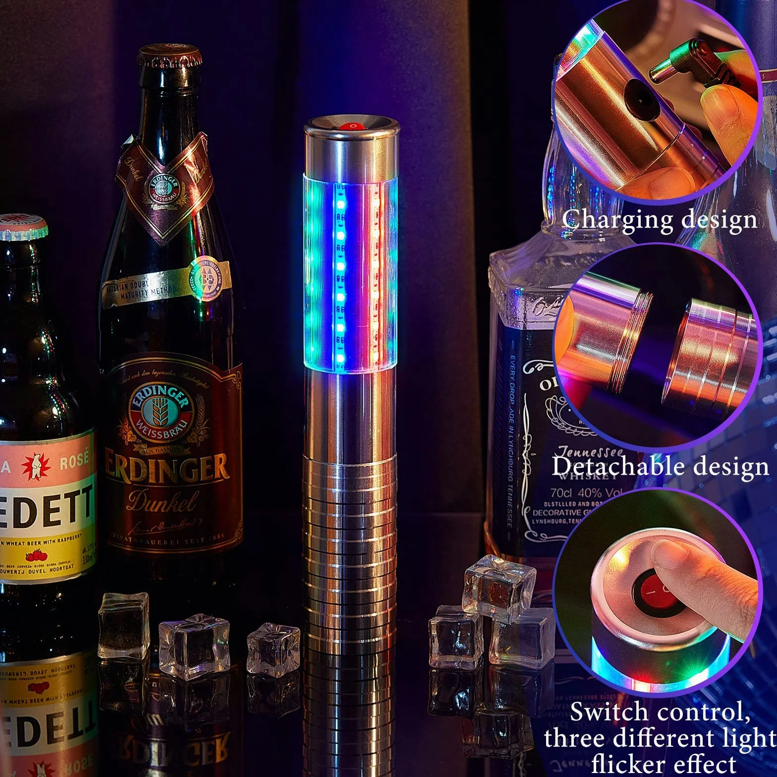 LED estroboscópico Baton Botella de champán Servicio Bengala luz Intermitente Recargable para KTV Bar Club cumpleaños Bodas Fiestas (Gold)