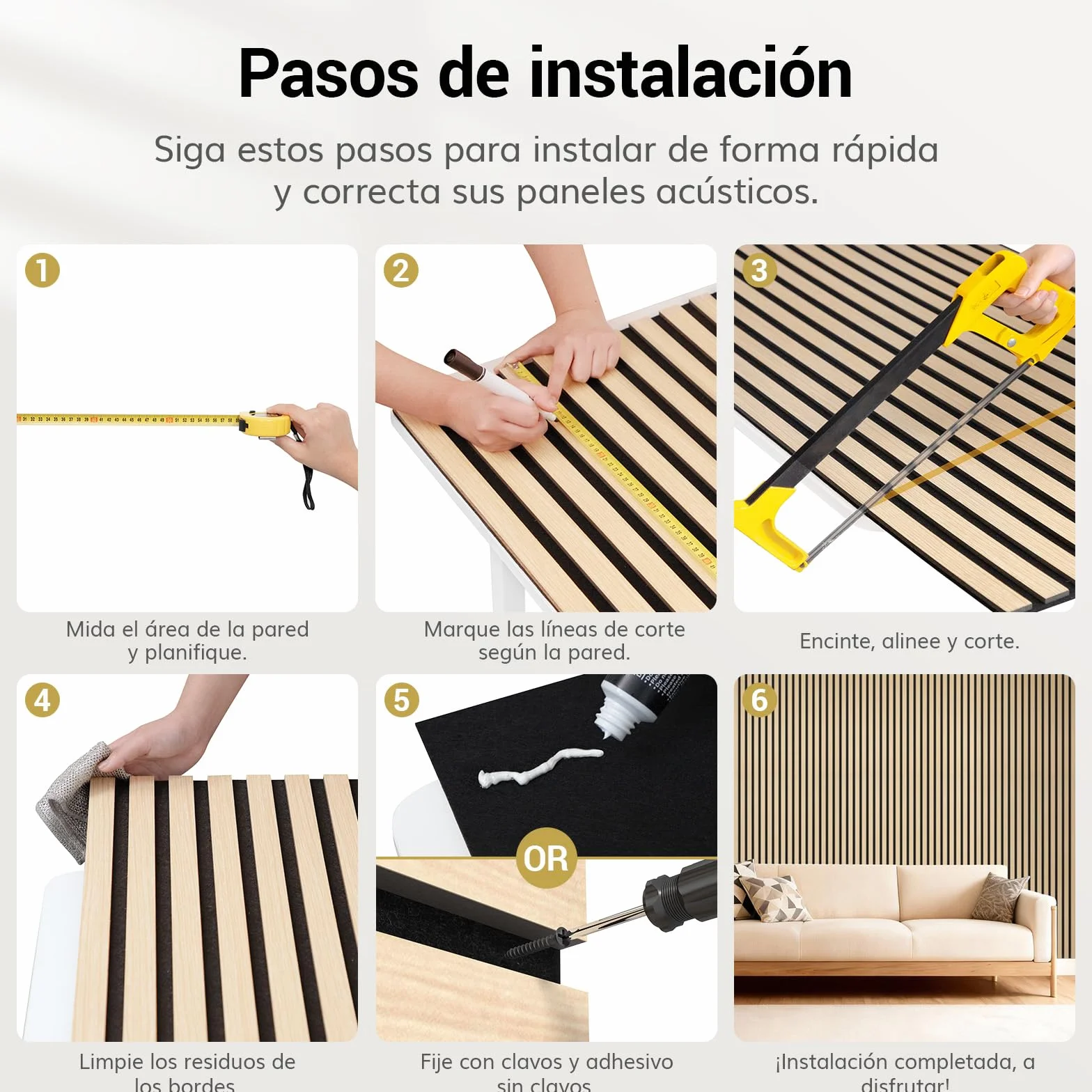 TONOR 4 Pack Paneles Acusticos Decorativos de Chapa de Madera, 120 x 60-2.88㎡, Panel para Pared Aislante Acustico en 3D, Palilleria pared Insonorizantes para el Salón, el Despacho, la Encimera, Roble