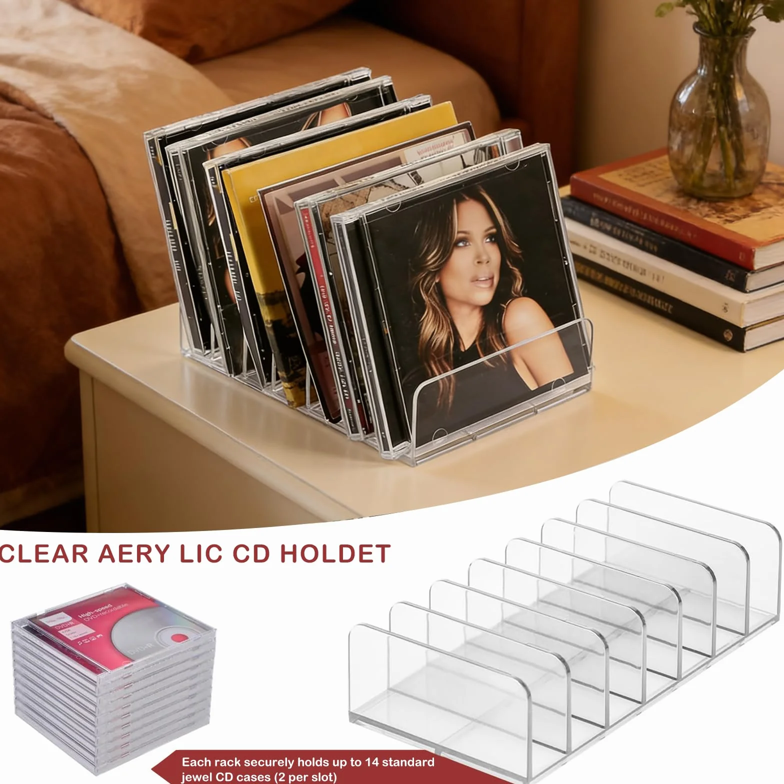 4 Piezas Estante para CD de Acrílico Transparente Exhibidor para DVD/Blu-ray Organizador Vertical con Múltiples Compartimentos Almacenamiento para Videojuegos, Libros, Cosméticos Estante de Escritorio