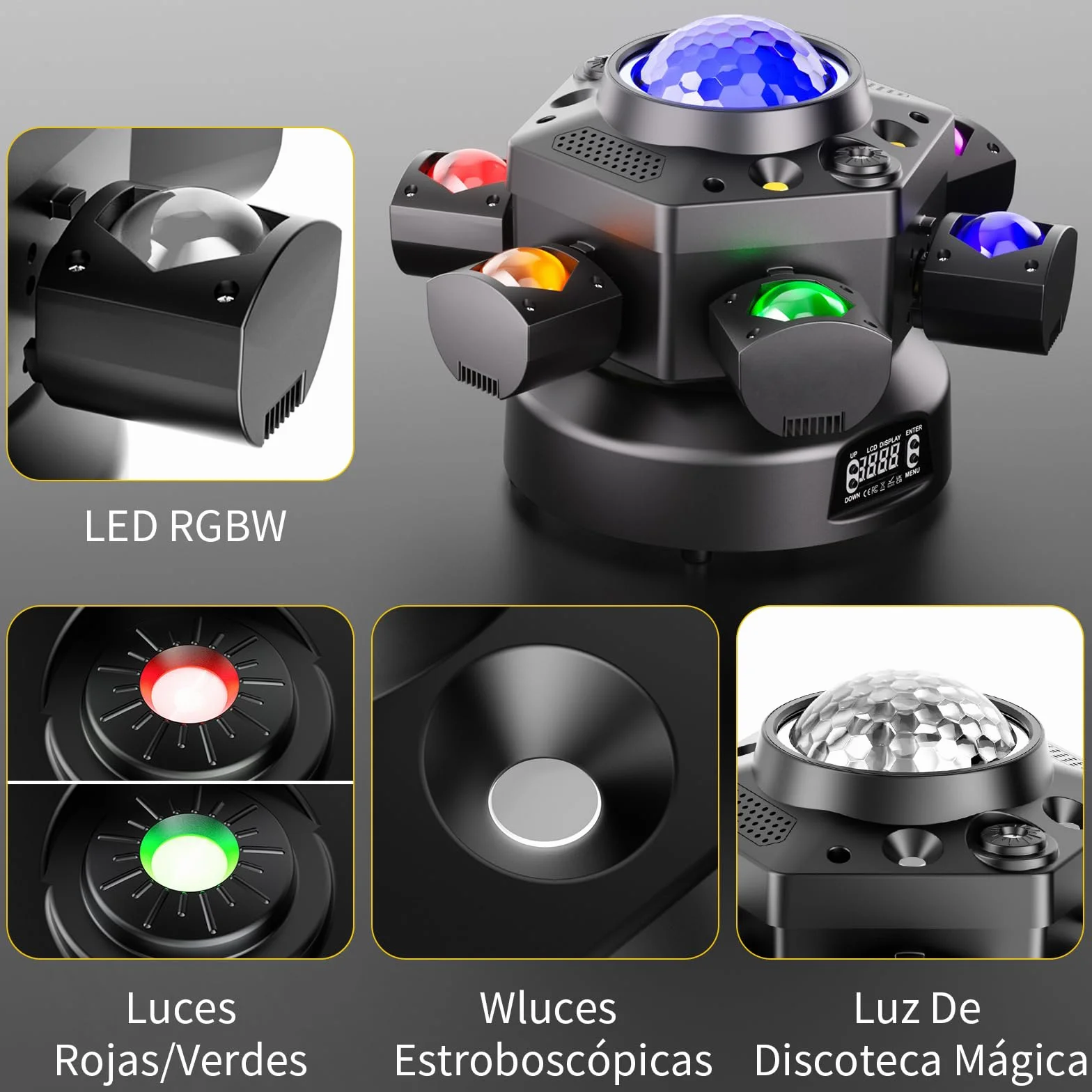 150W Cabeza Móvil LED con Bola Luces Discoteca RGBW Beam Moving Head 6 brazos luminosos con control remoto para Fiesta DJ Bar Cumpleaños Familia