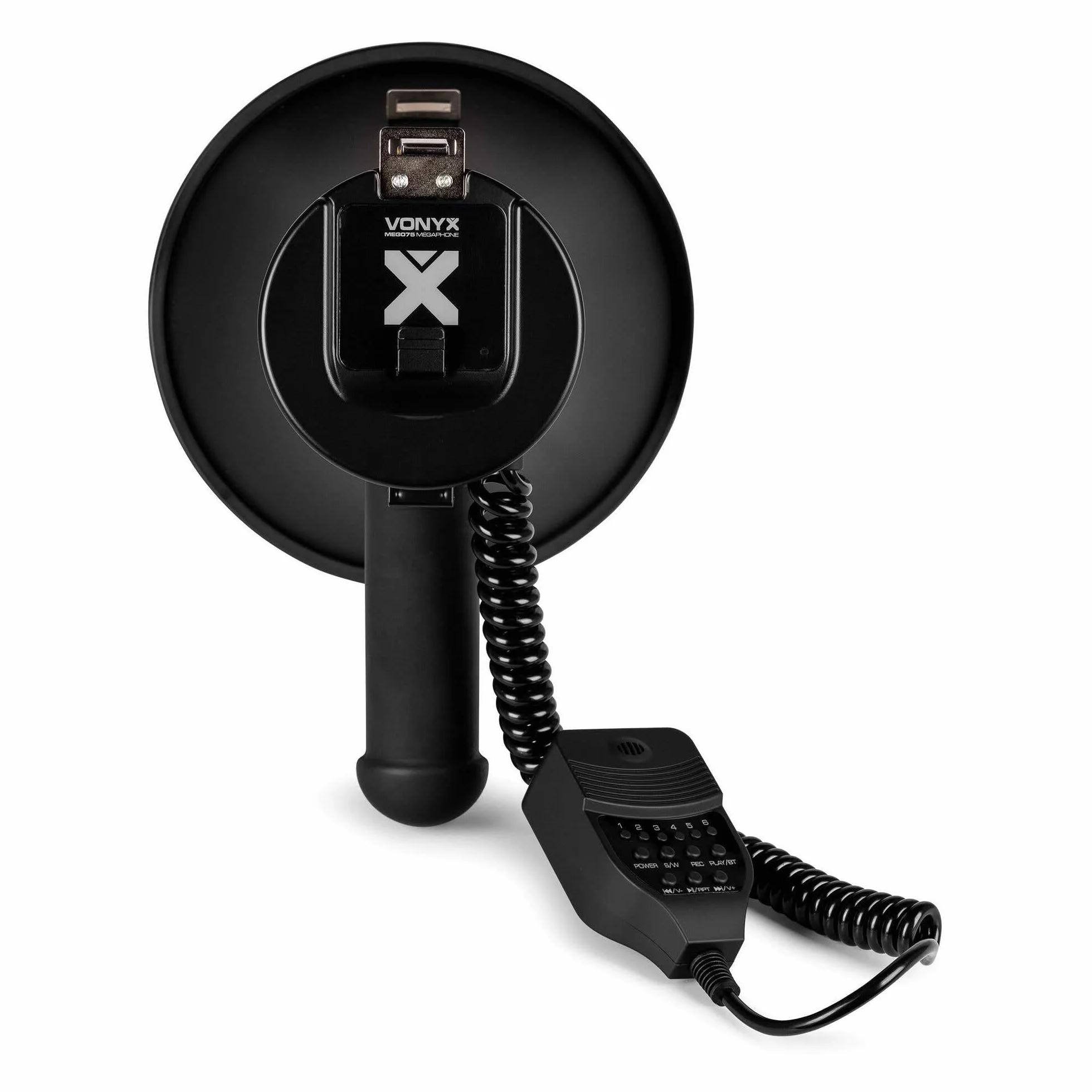 Vonyx MEG075 - Megáfono de 75W con USB, Bluetooth, Ranura SD, Sirena y grabación. Ligero, Potente y versátil, Ideal para Fiestas, Eventos, emergencias y Despedidas. Incluye batería Recargable.
