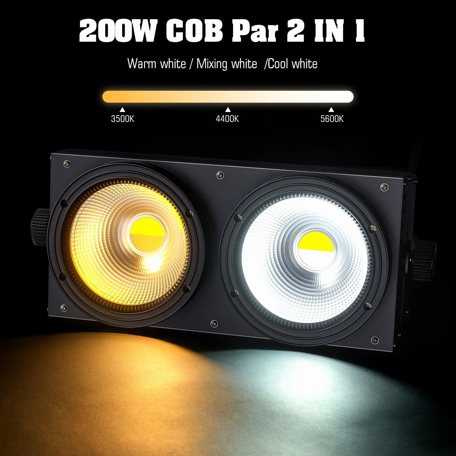 2PCS 200W COB Foco Escenario, Cegadoras LED COB Par Blanco Frío/Cálido Efecto con Activación por Sonido, Foco Par Teatro para Iglesia Discoteca Boda Iluminación de Audiencia Halloween Navidad
