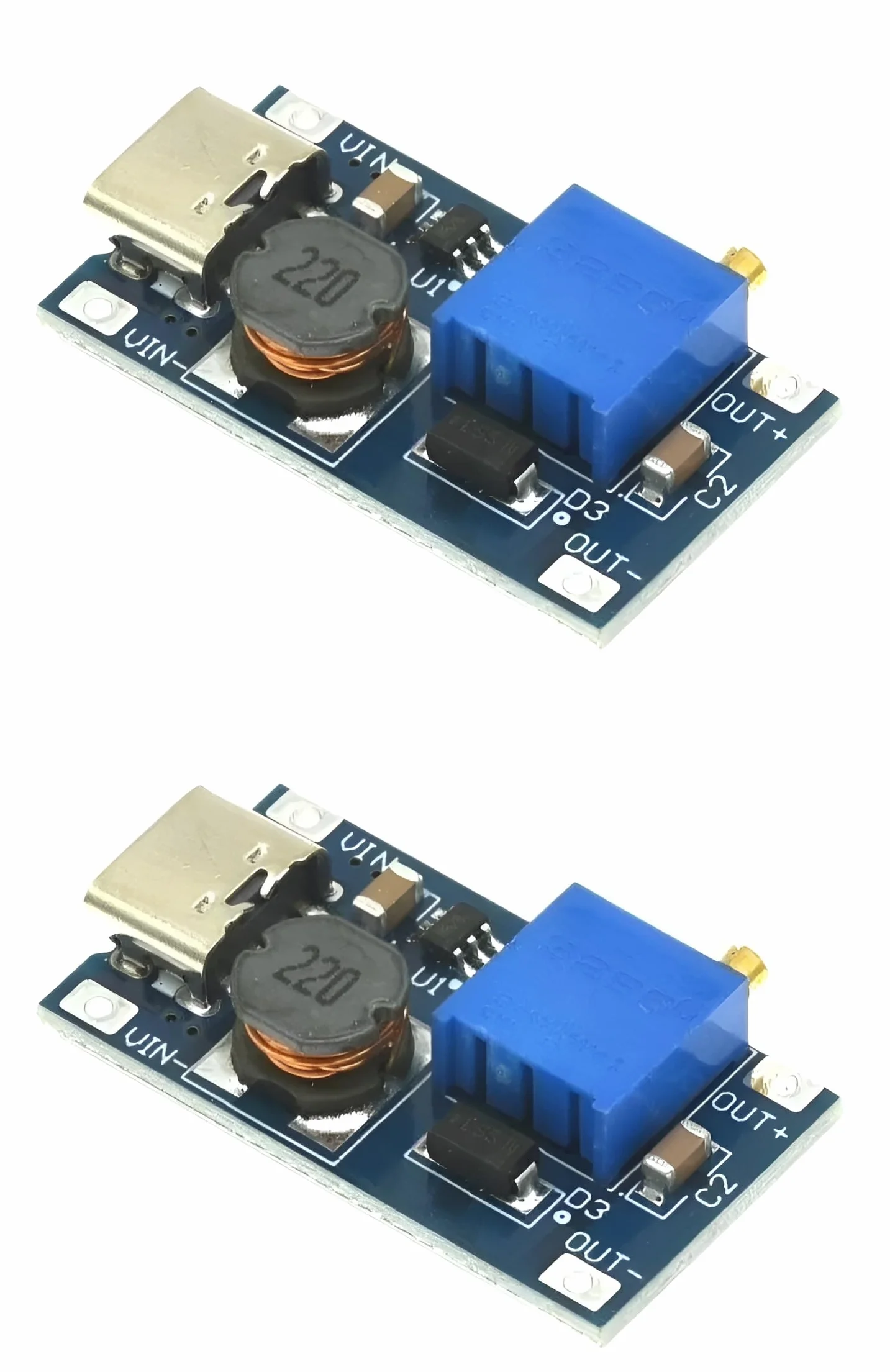 MT3608 (2 unidades) Módulo Elevador DC-DC Boost/Step-Up Ajustable, USB Tipo C. Convertidor de 2V~24V a 5V~28V, 2A