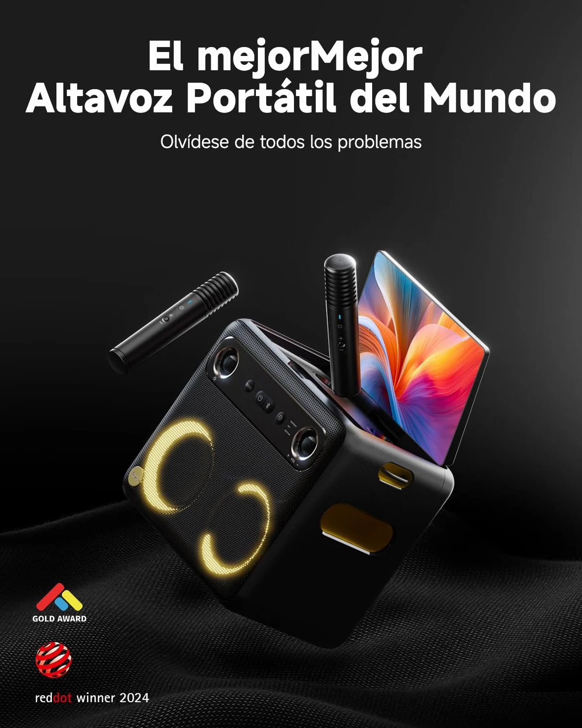 Karaoke Profesional para Adultos con 2 Micrófonos Inalámbricos, Sistema Karaoke para TV con Preamplificador de Micrófono, Bluetooth Portátil para Fiesta（Break X2）