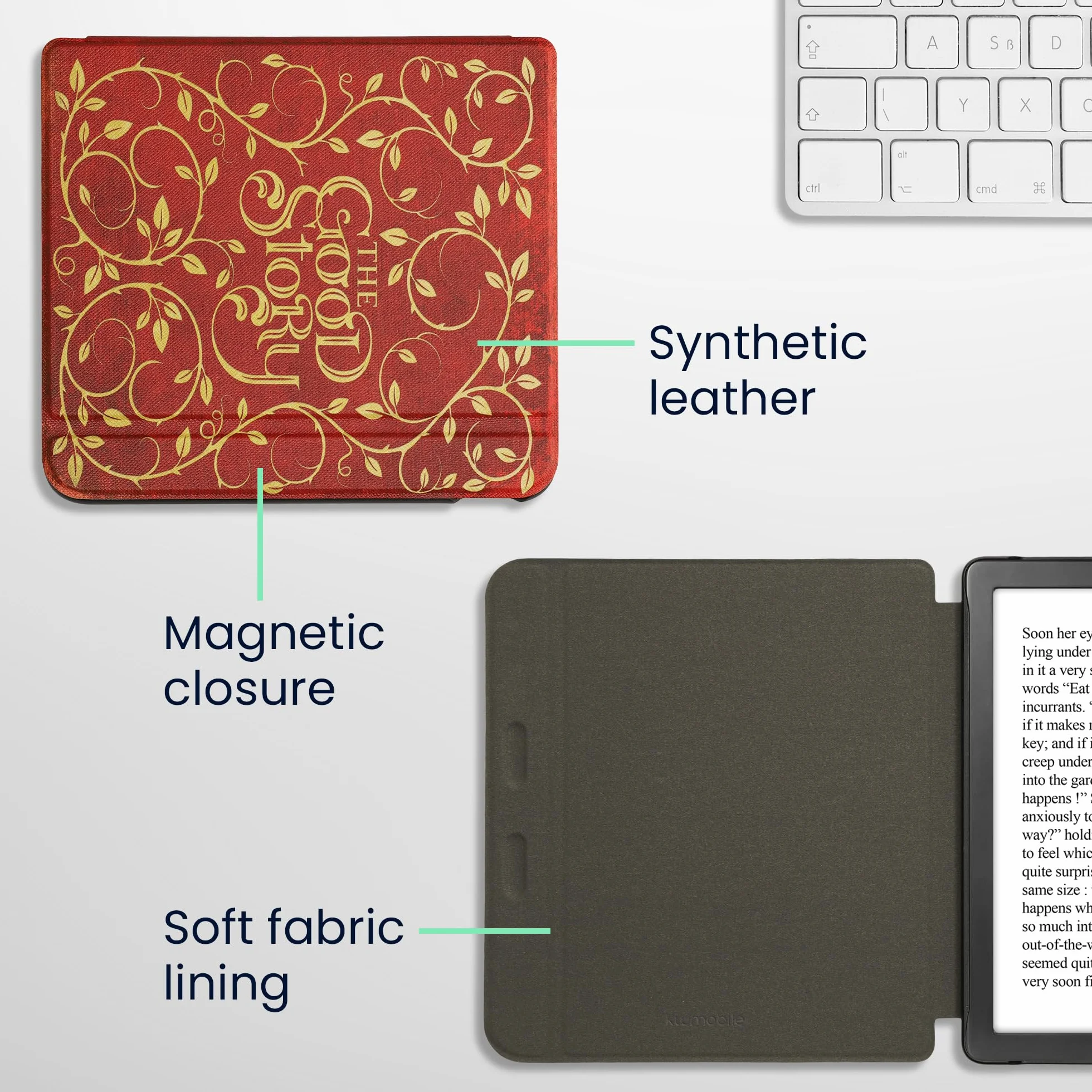 kwmobile Carcasa Compatible con Kobo Libra Colour Funda - Funda con Tapa y Cierre magnético de Cuero sintético - Érase una Vez