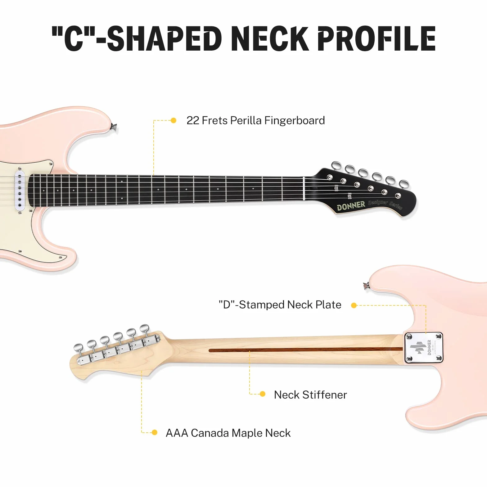 Donner Juego de guitarra eléctrica Full Size, pastillas HSS Coil Split, 39 pulgadas Solid Body ST Guitar Beginner Set con bolsa, correa, cable (Designer Series, Retro Pink)