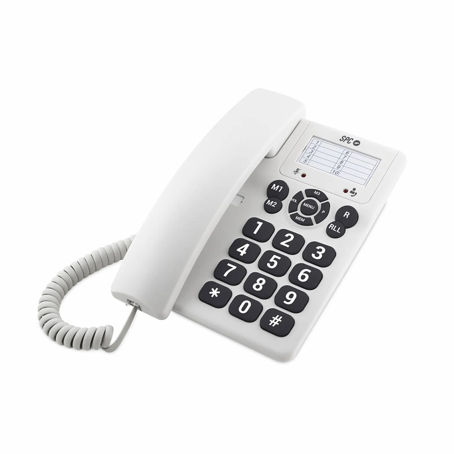 SPC Original Telefono Fijo Sobremesa Pared Teclas Grandes 3 Memorias Directas Volumen Timbre Extra Alto Blanco