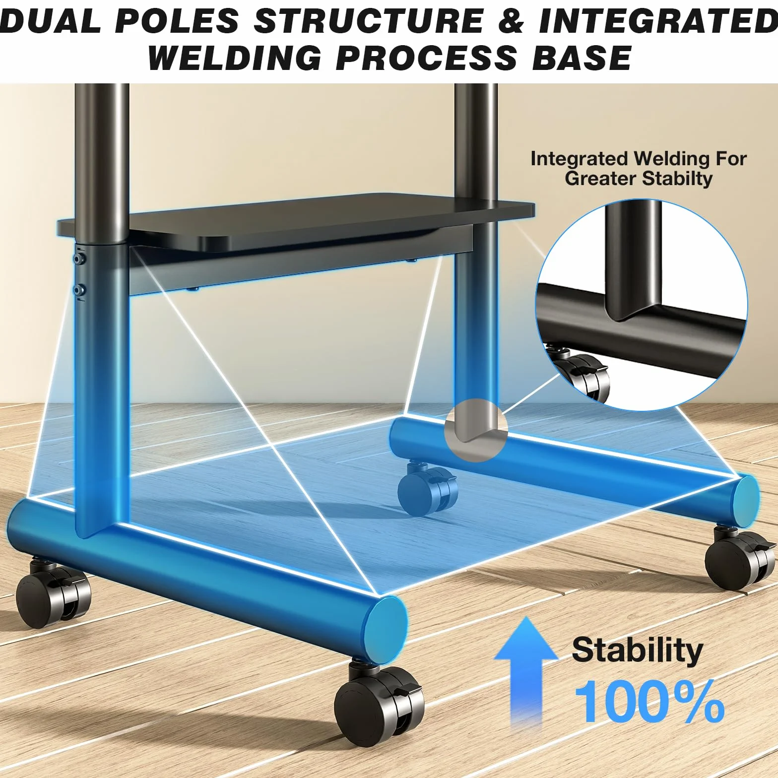 Soporte TV Móvil 5Rcom - Base Ajustable en Altura con Ruedas para Pantallas Planas LCD/LED/OLED de 32-70 Pulgadas - Carrito TV hasta 50 kg con Estante