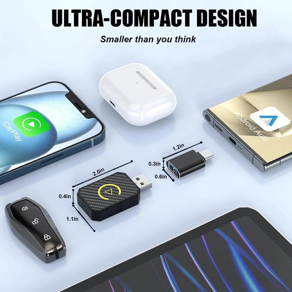 Adaptador Carplay Inalambrico, 2 en 1 Carplay Coche Convierte Cable a Inalámbrico, Plug & Play Car Play Inalámbrico, Mini USB Wireless CarPlay Adapter Compatible iOS 10+ y Coches a Desde 2016