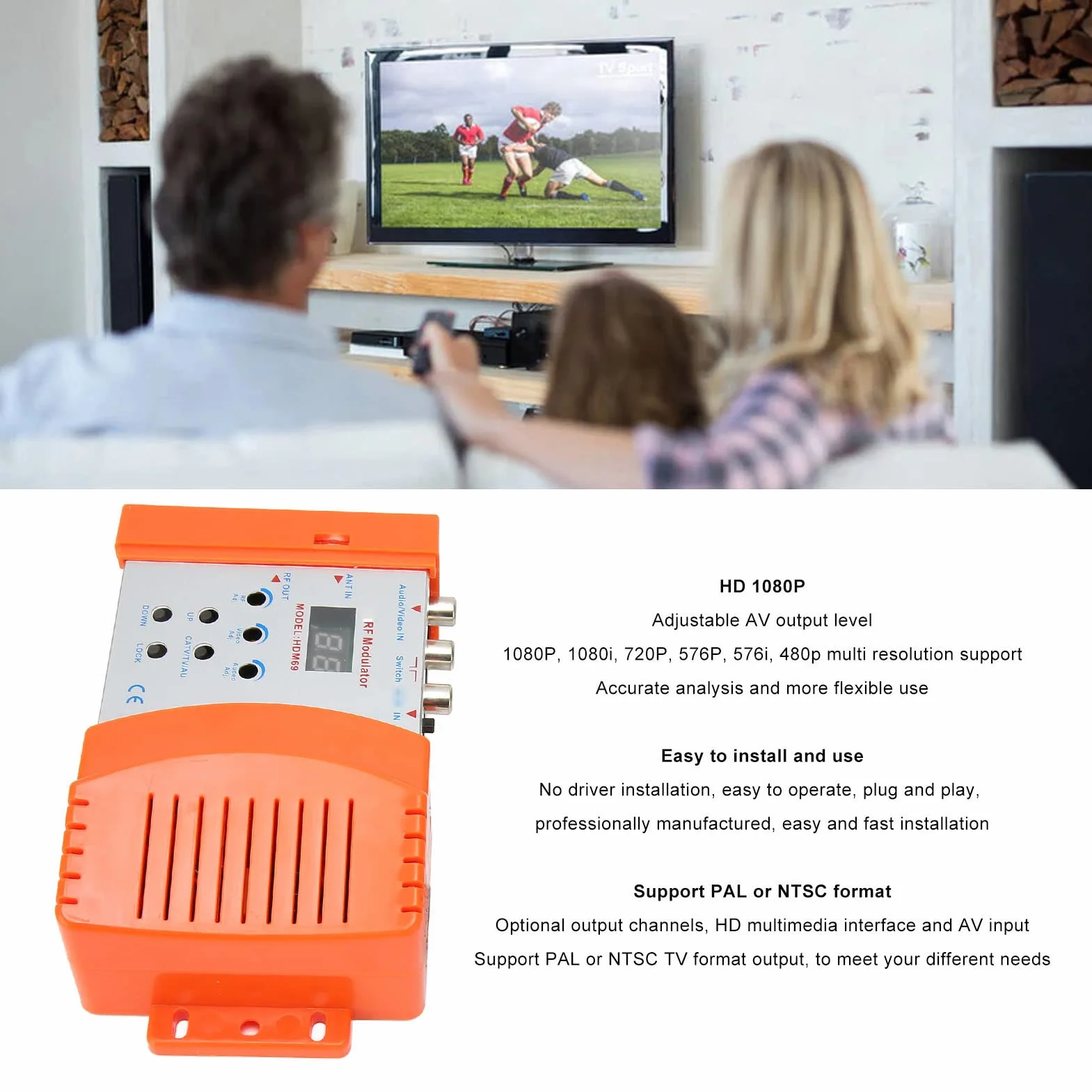 flexman Modulador HDMI, HD Multimedia Interface y AV a RF Modulador, HD 1080P Interfaz Multimedia, AV a RF Modulador HD Interfaz Multimedia RF Computadora de Frecuencia, Modulador Portátil Estándar