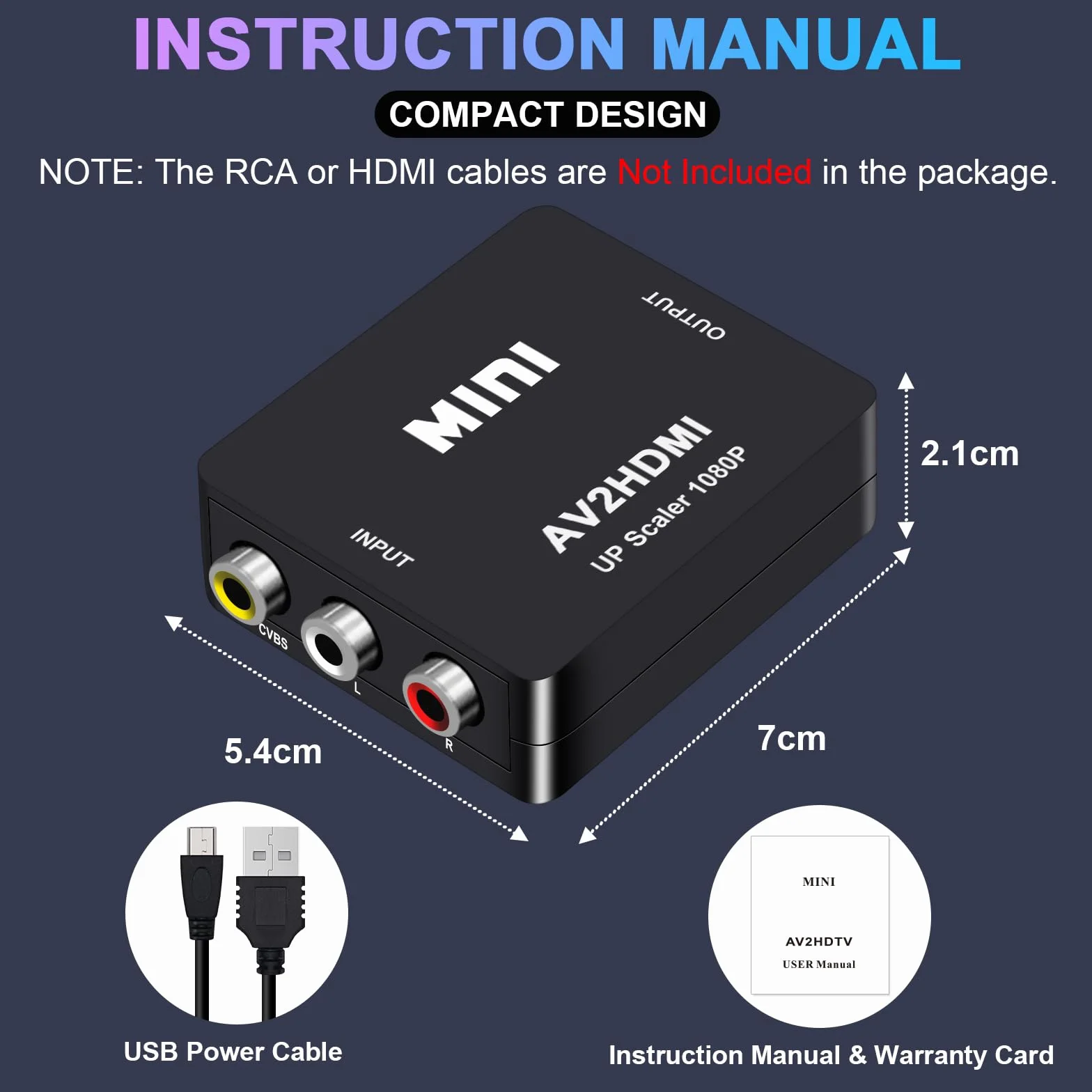 YLK Convertidor RCA a HDMI, Convertidor de AV a HDMI, Adaptador de Audio y Video CVBS Compuesto Mini RCA 1080P Compatible con PAL/NTSC para TV/PC/PS3/PS4/Portátil/STB/Xbox VHS/VCR/Reproductores